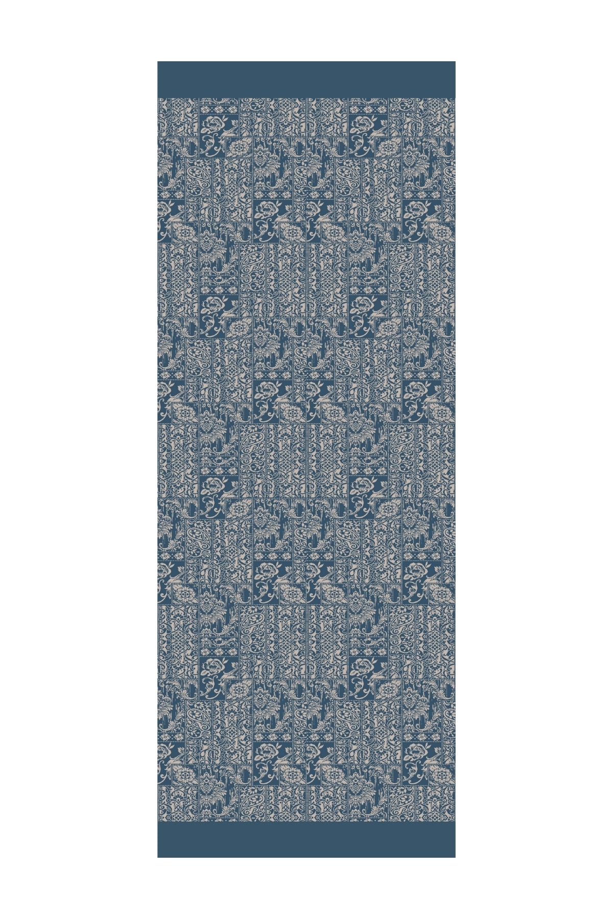 Toptan Henna Desen Çift Taraflı Şal - Petrol Mavisi-Bej