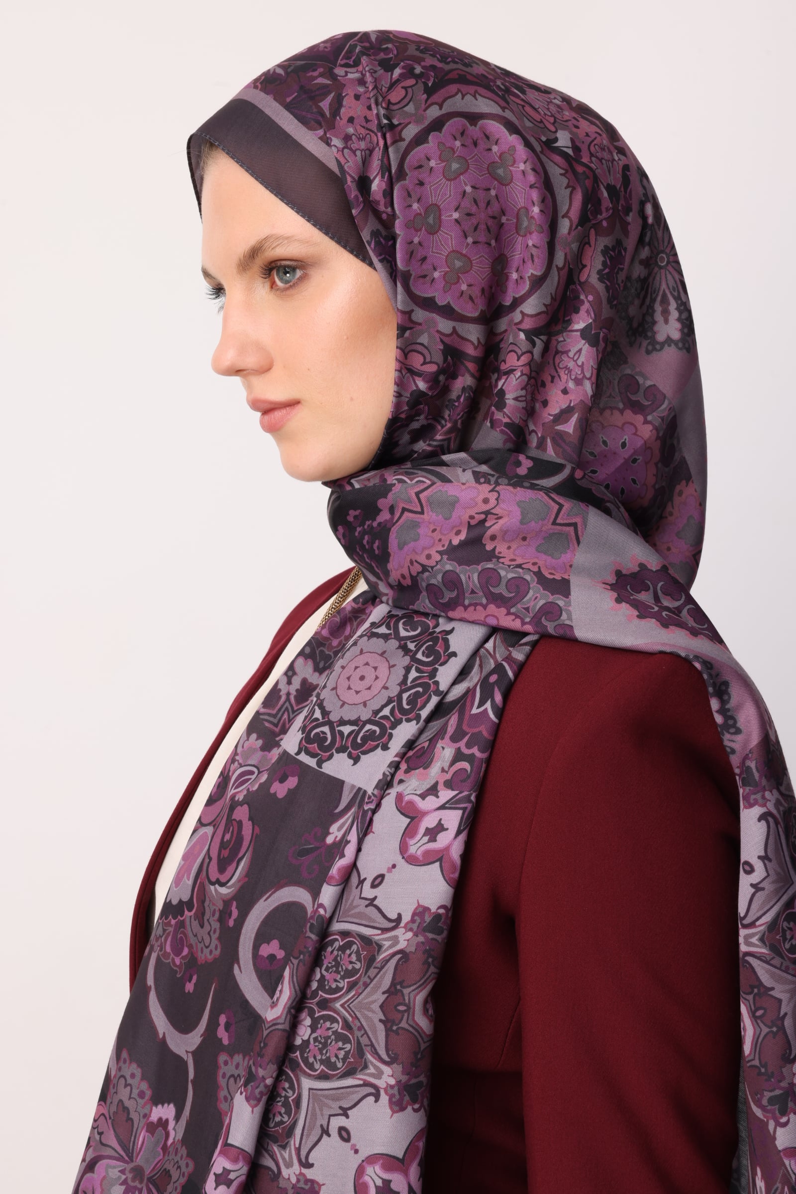 Toptan Solhar Desen Pamuk Şal - Mor