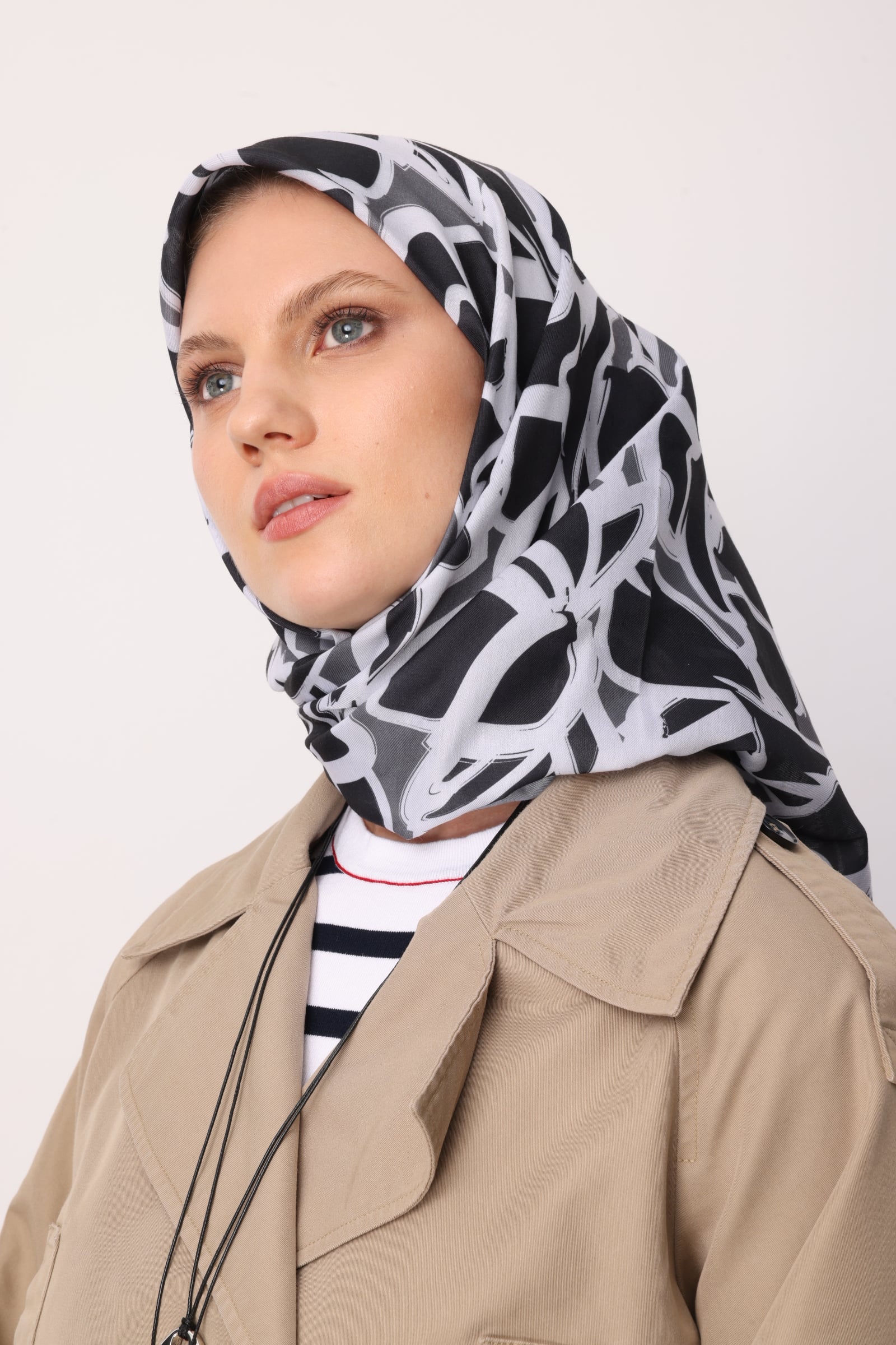 Zyra Patterned Cotton Scarf - Grey