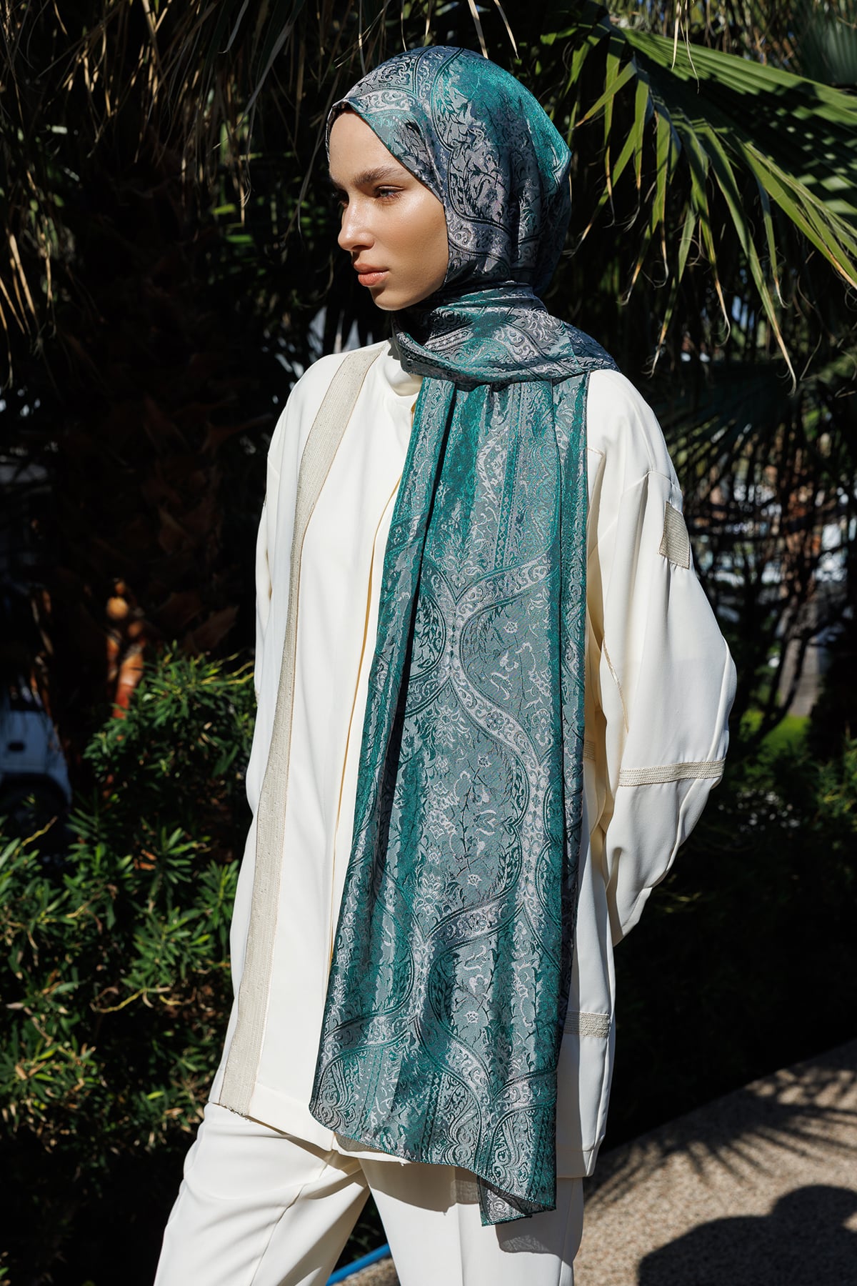 Shline Line Viscose Shawl - Emerald-Pink