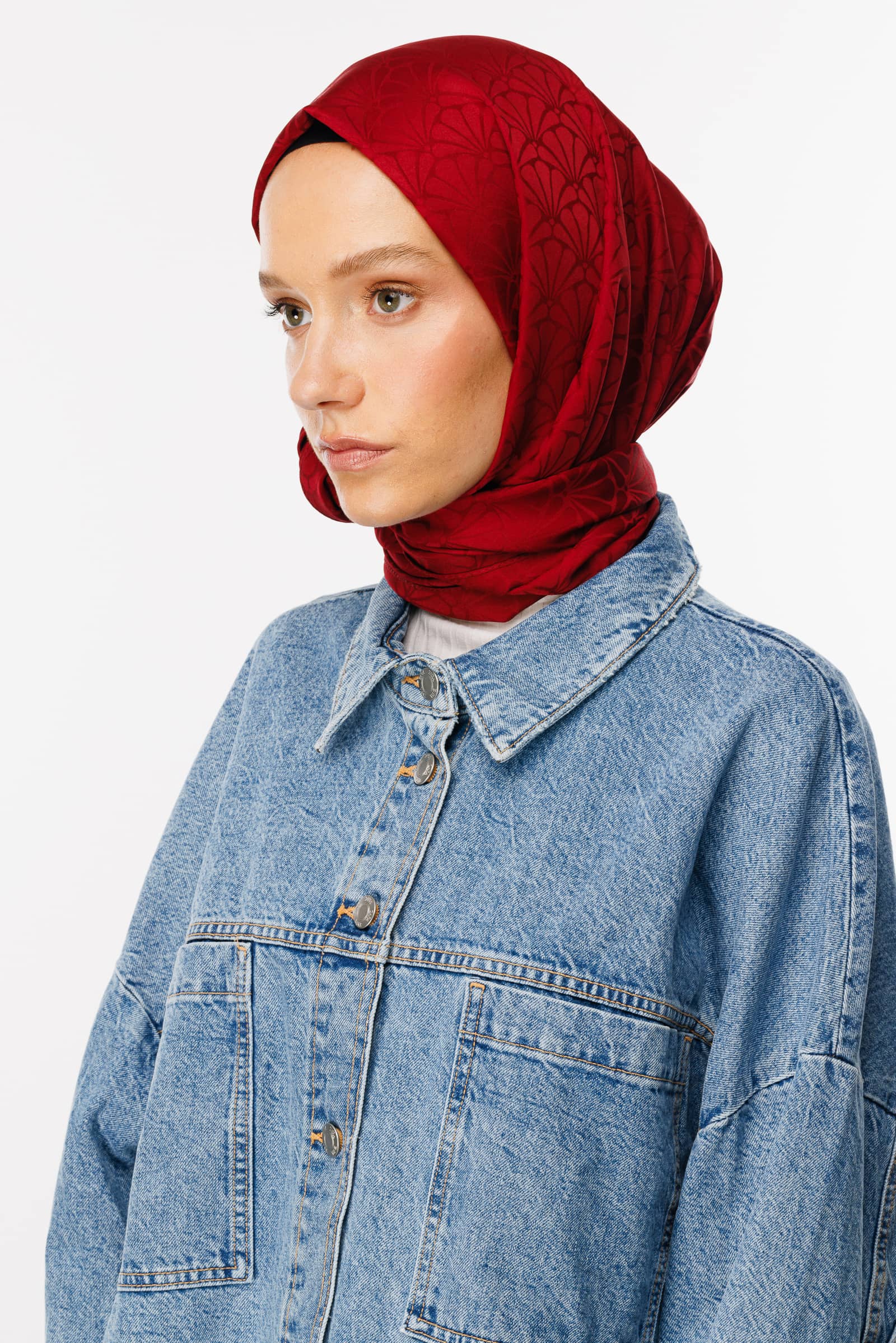 Toptan Lotus Desen İpeksi Jakar Şal - Vişne Çürüğü