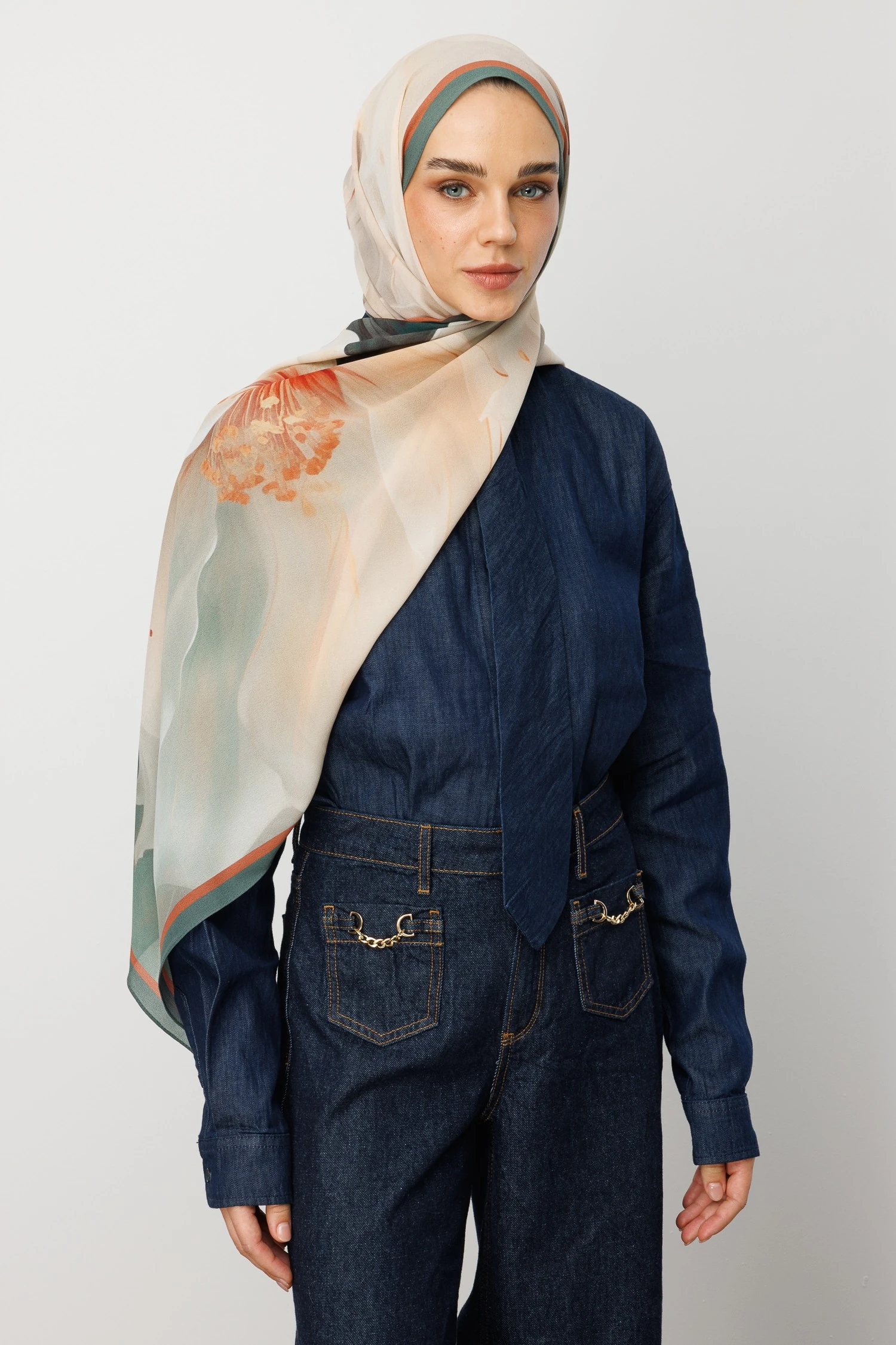 Toptan Pure Desen Hebei İpek Şal - Soft Yeşil