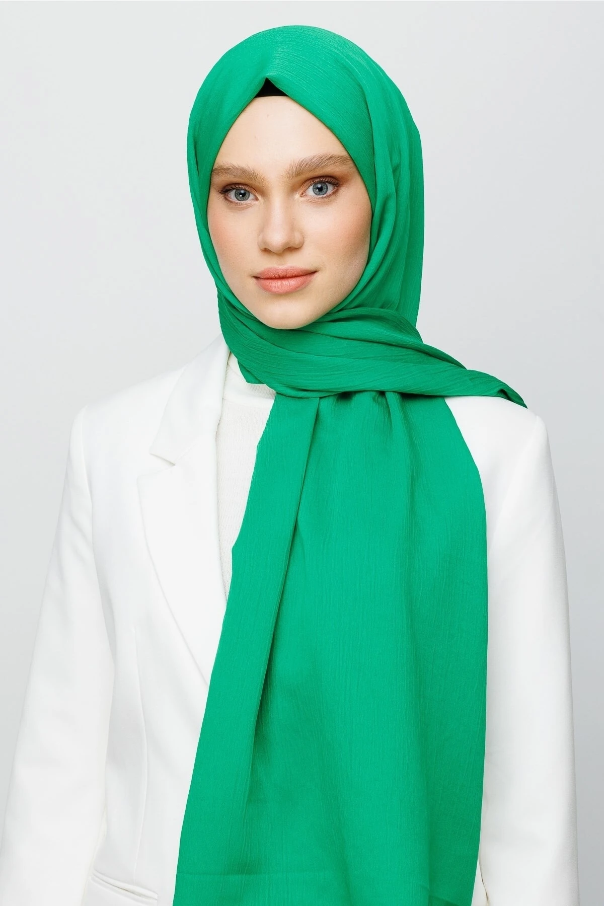 Toptan Krinkıl Medine İpeği Şal - Benetton Yeşili