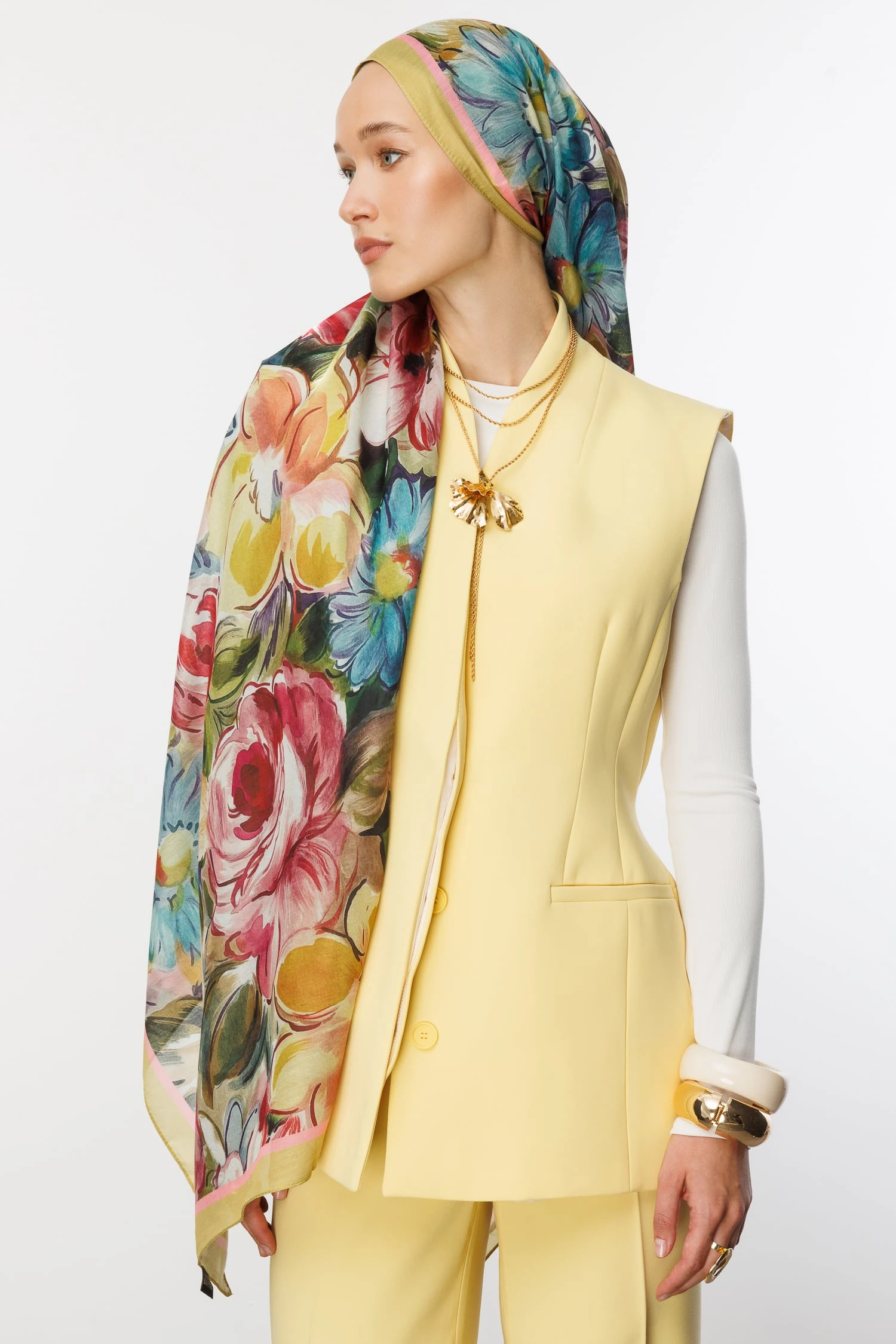 Patterned Cotton Shawl - Apricot