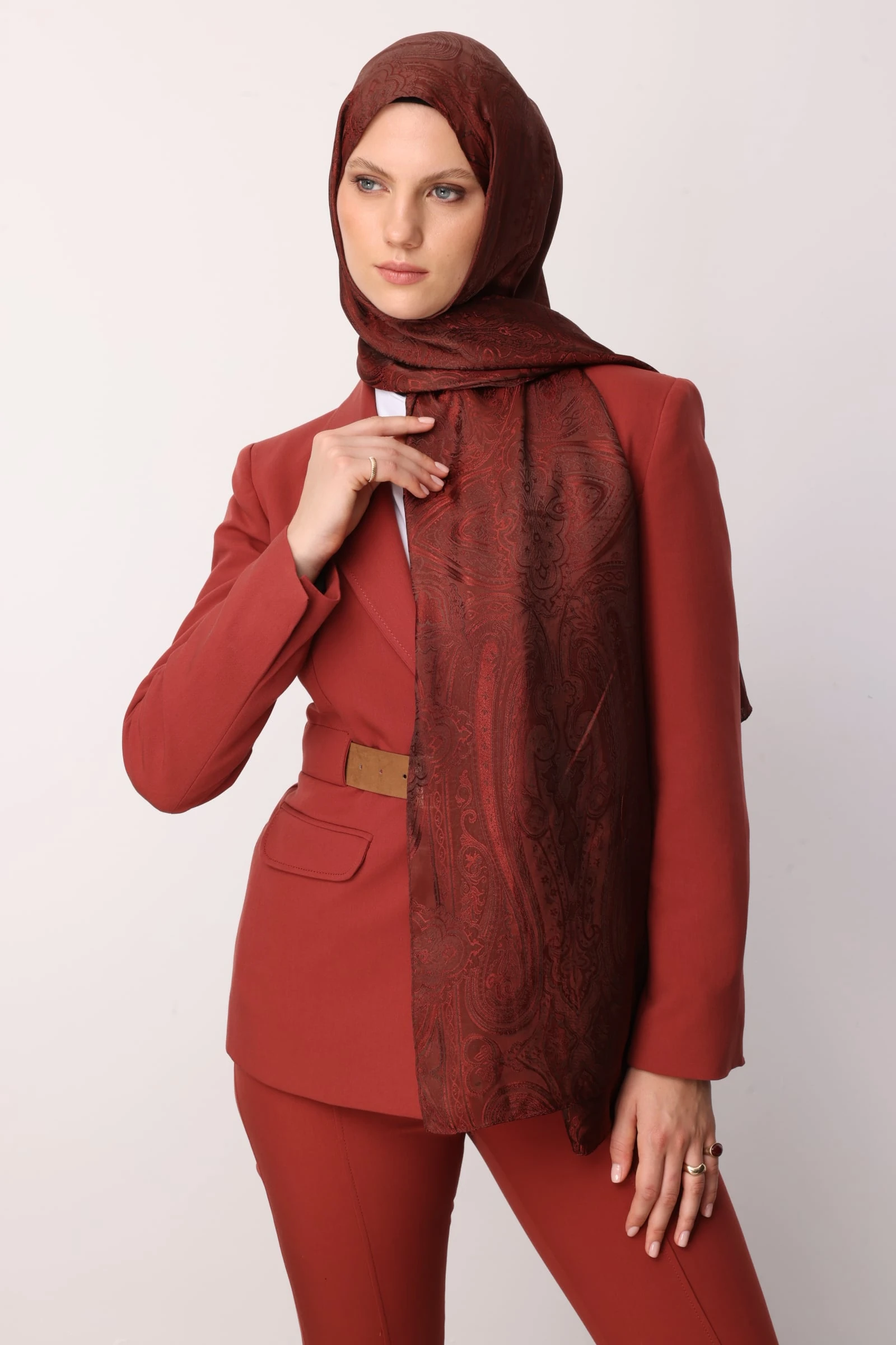 Toptan Liva Desen Shine Line Şal - Acı Kahve-Kahve