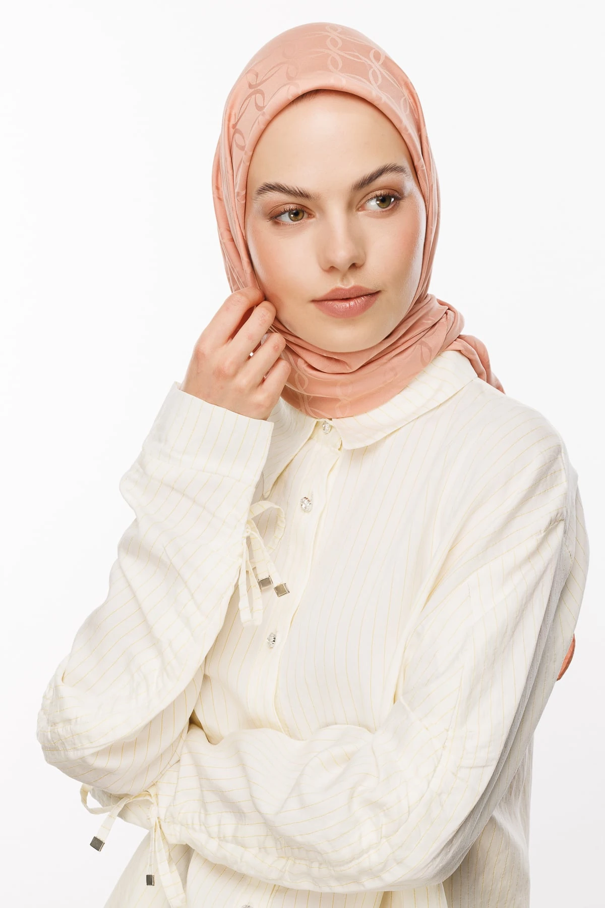 Toptan London Desen İpeksi Jakar Eşarp - Somon