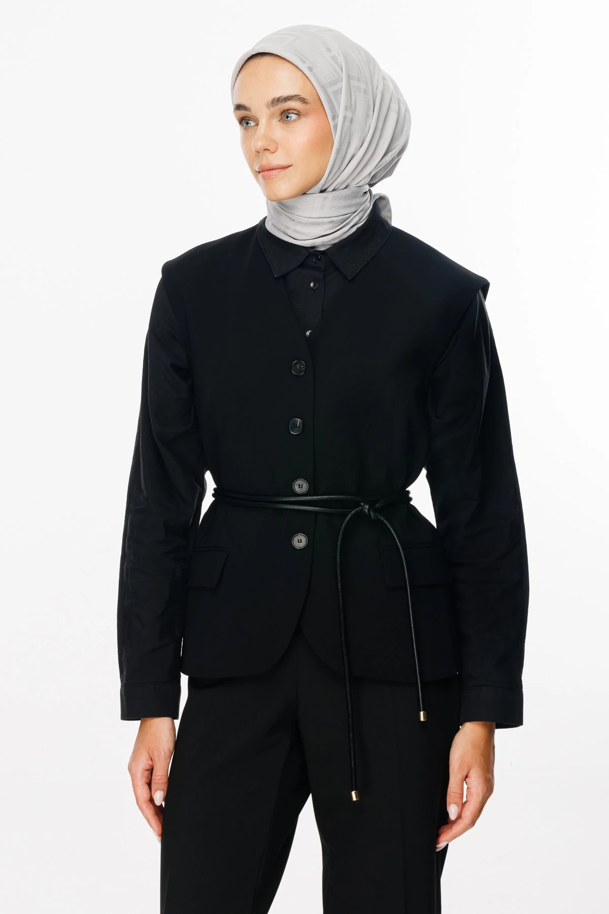 Viora Pattern Silky Jacquard Scarf - Silver