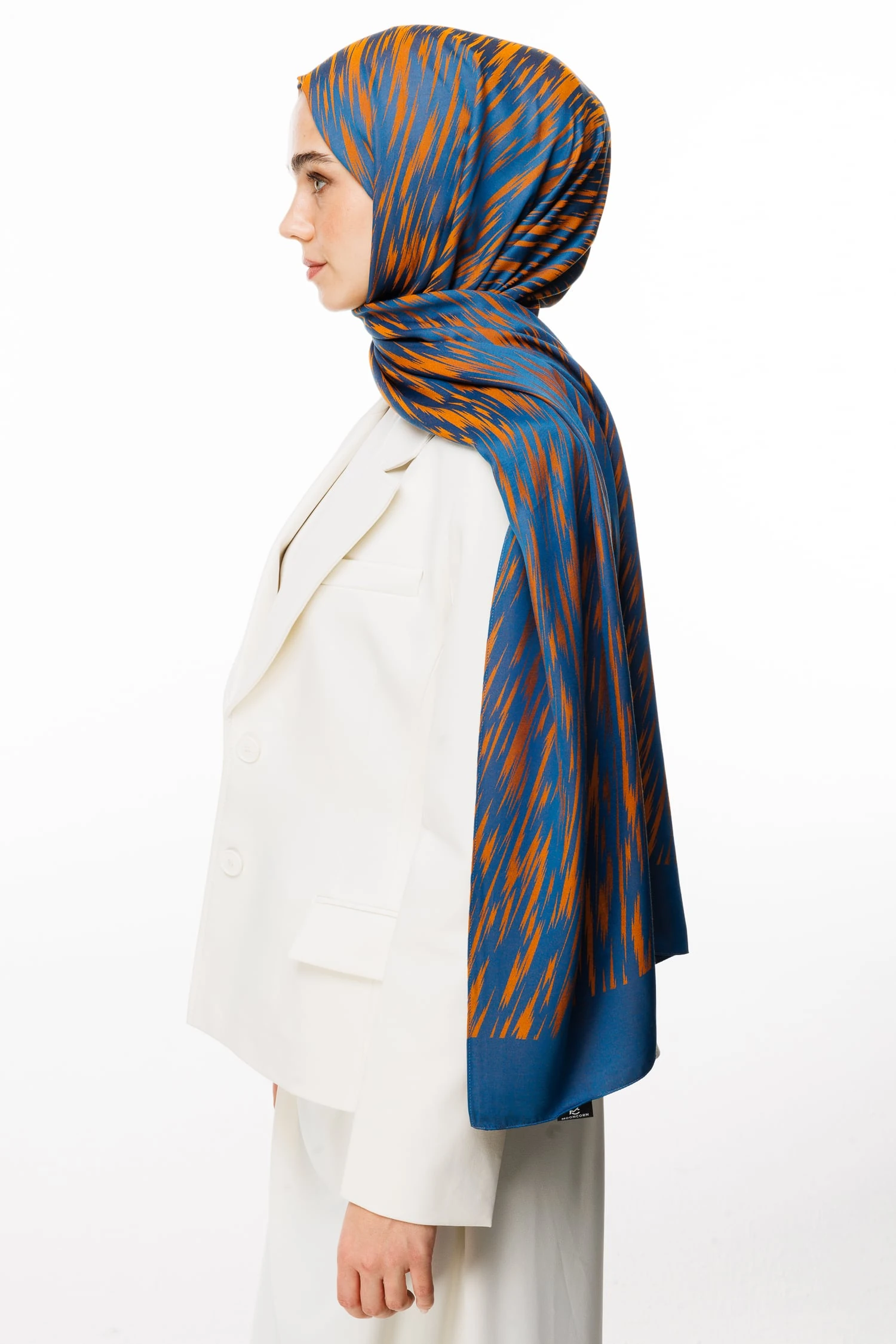 Selis-Pattern Reversible Shawl - Petrol Blue-Orange