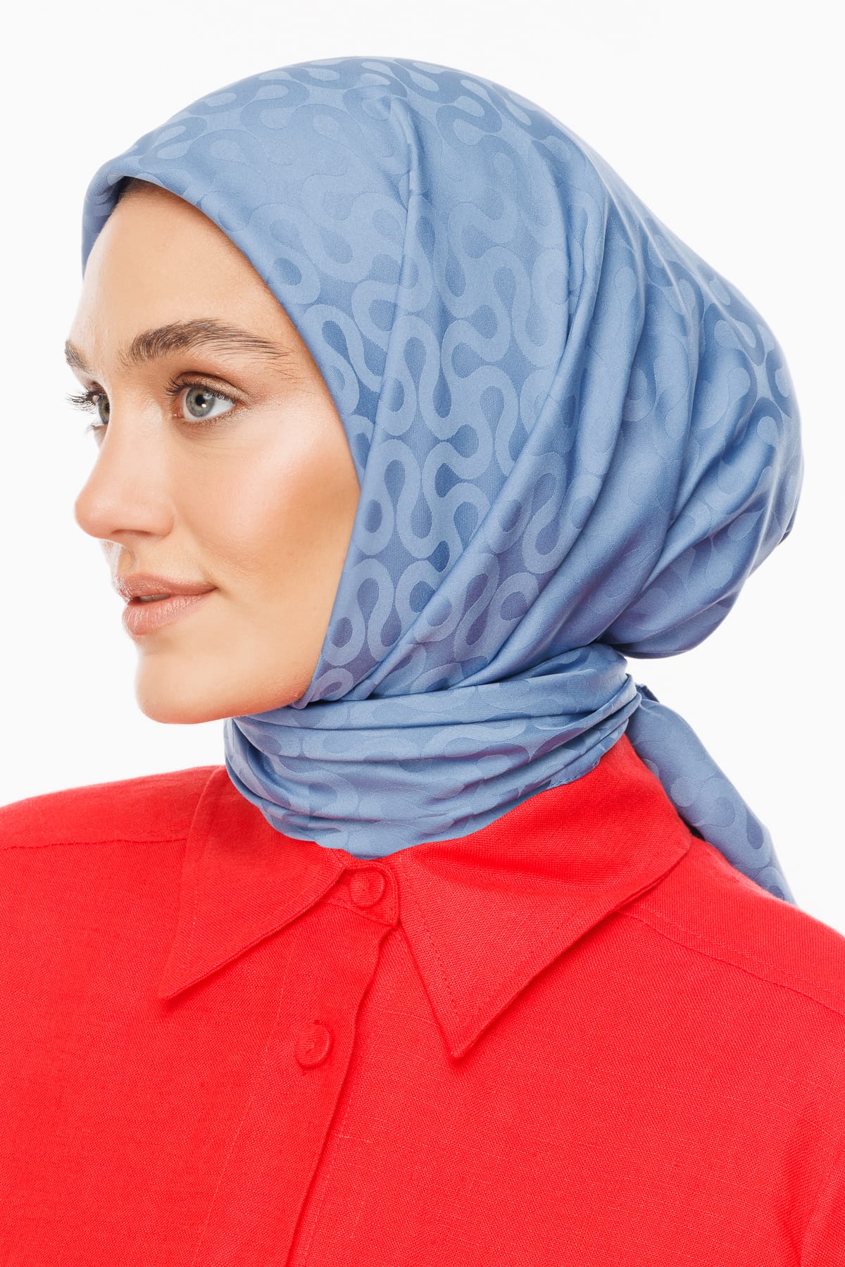 Toptan Moon Desen İpeksi Jakar Eşarp - Gök Mavisi