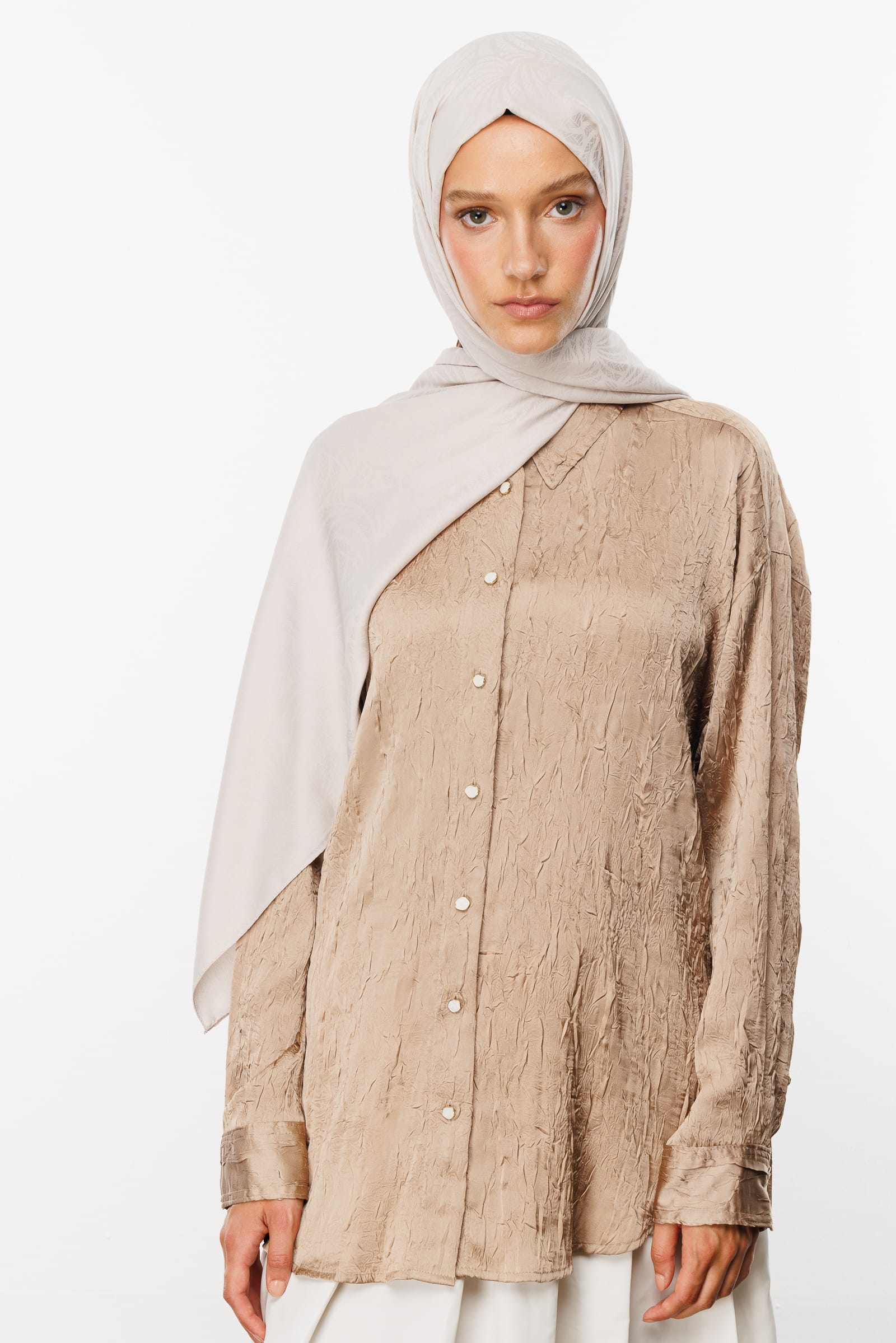 Toptan Artemis Desen İpeksi Jakar Şal - Taş Rengi