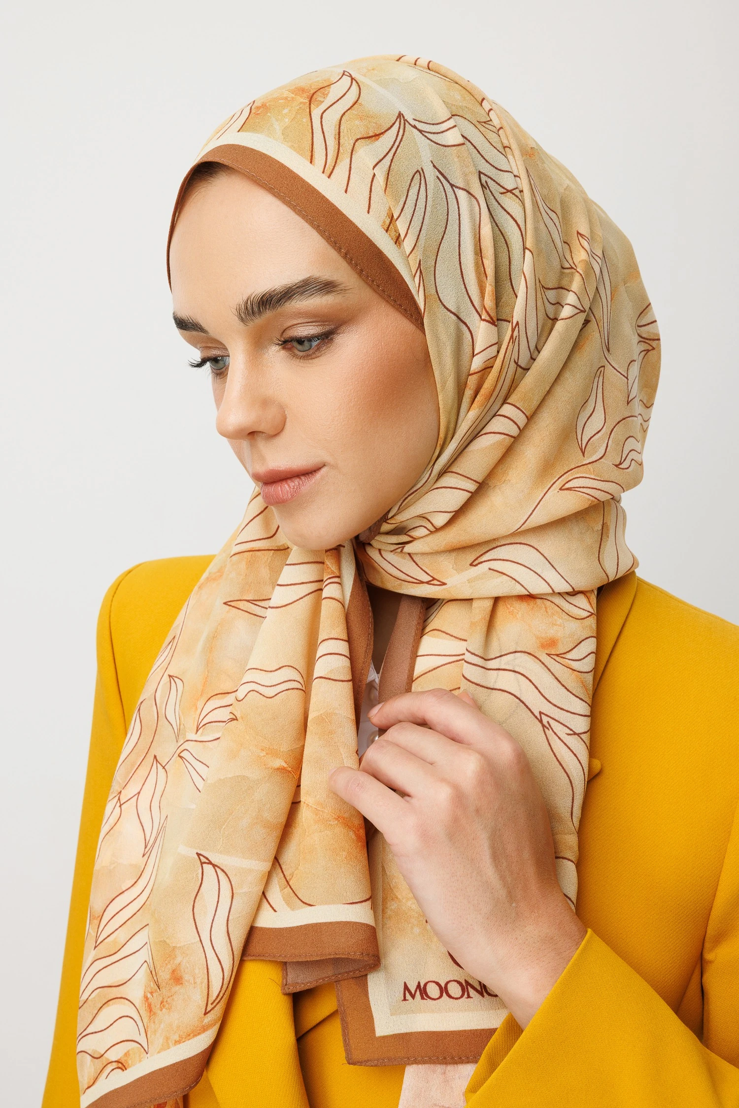 Wholesale Frond Pattern Hebei Silk Shawl - Wheat