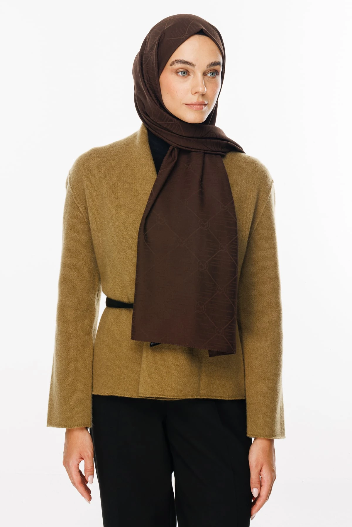 Toptan Moon Is Desen Jakar Şal - Acı Kahve