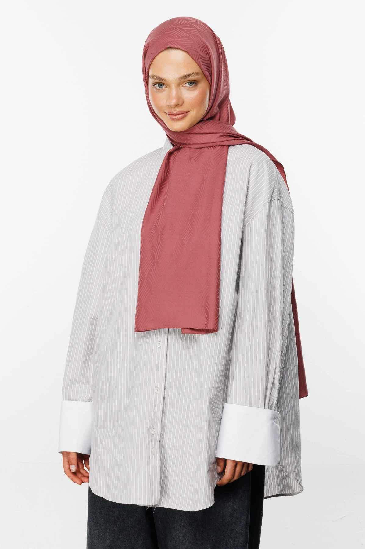 Aura Pattern Silk Jacquard Shawl - Dried Rose