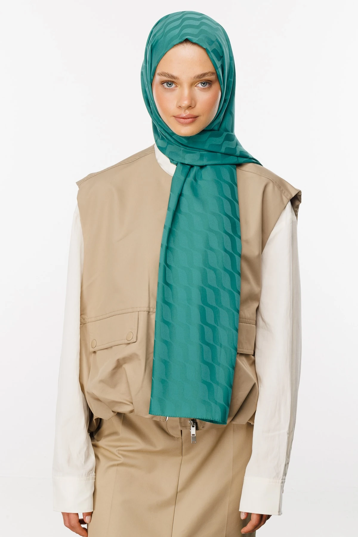 Toptan Dalga Desen İpeksi Jakar Şal - Mint Yeşili