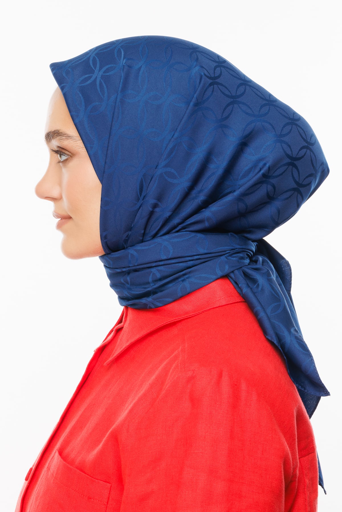 London Pattern Silky Jacquard Scarf - Navy Blue