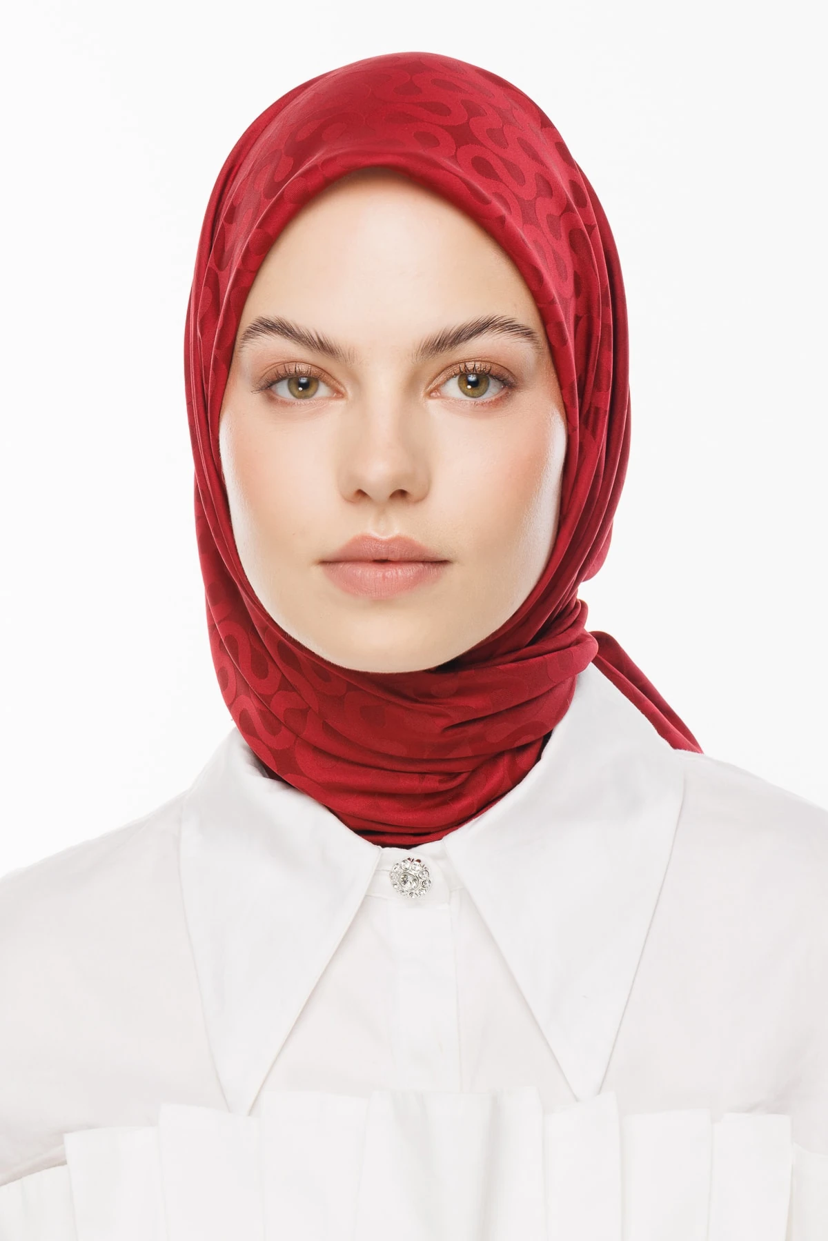 Toptan Moon Desen İpeksi Jakar Eşarp - Bordo