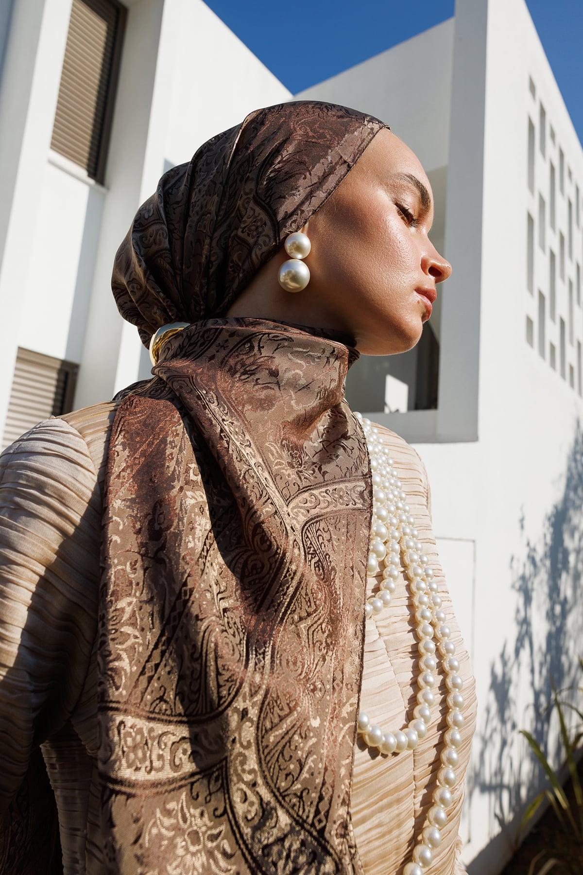 Shline Line Viscose Shawl - Bitter Brown-Beige