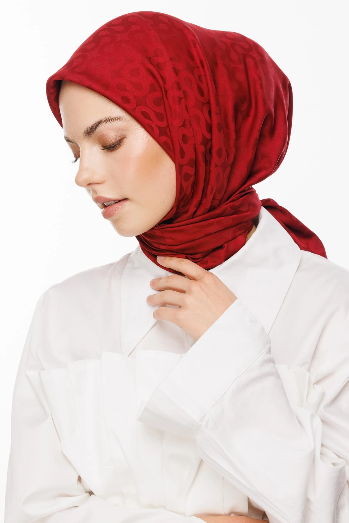 Toptan Moon Desen İpeksi Jakar Eşarp - Bordo