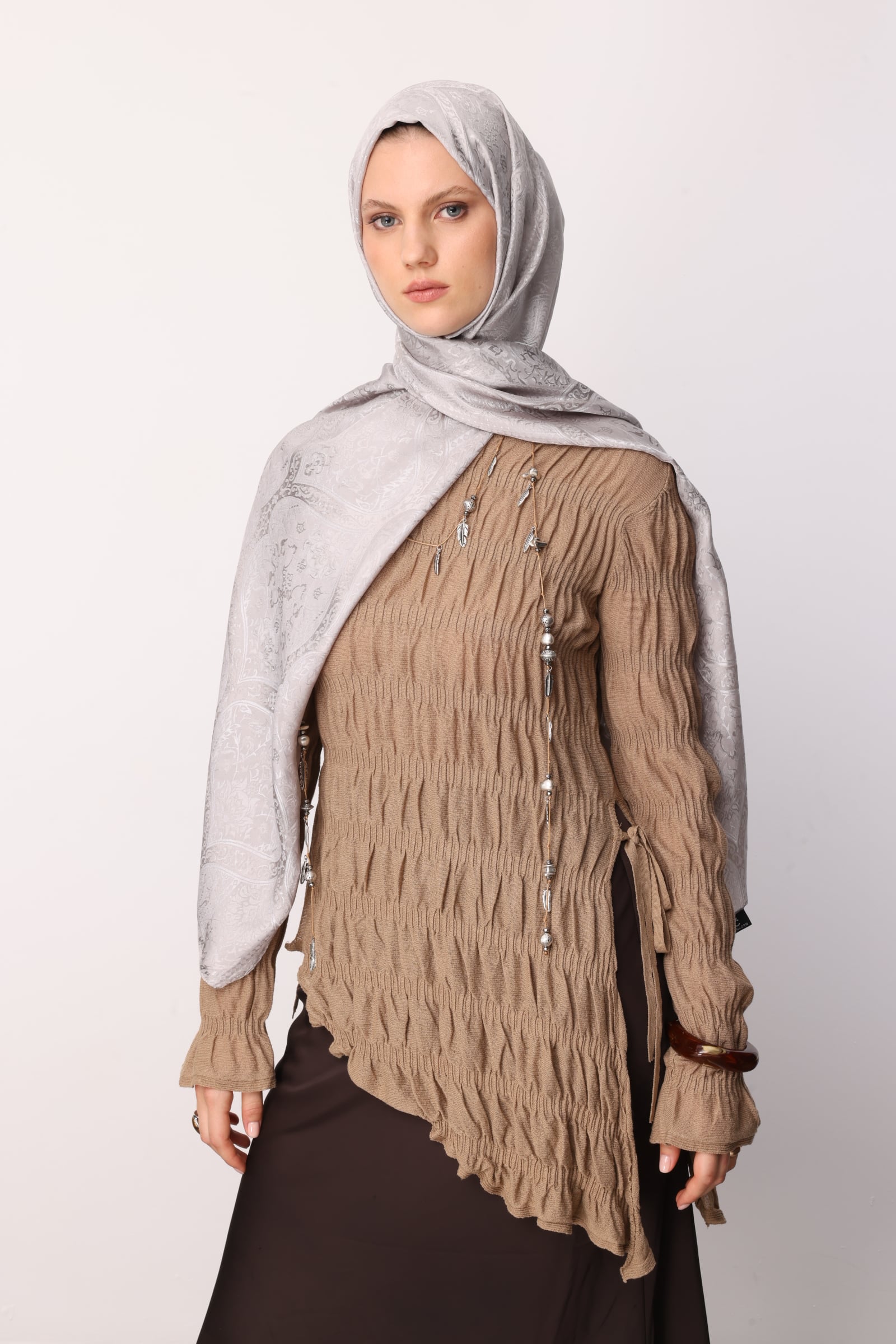 Shline Line Viscose Shawl - Mink-Stone Color