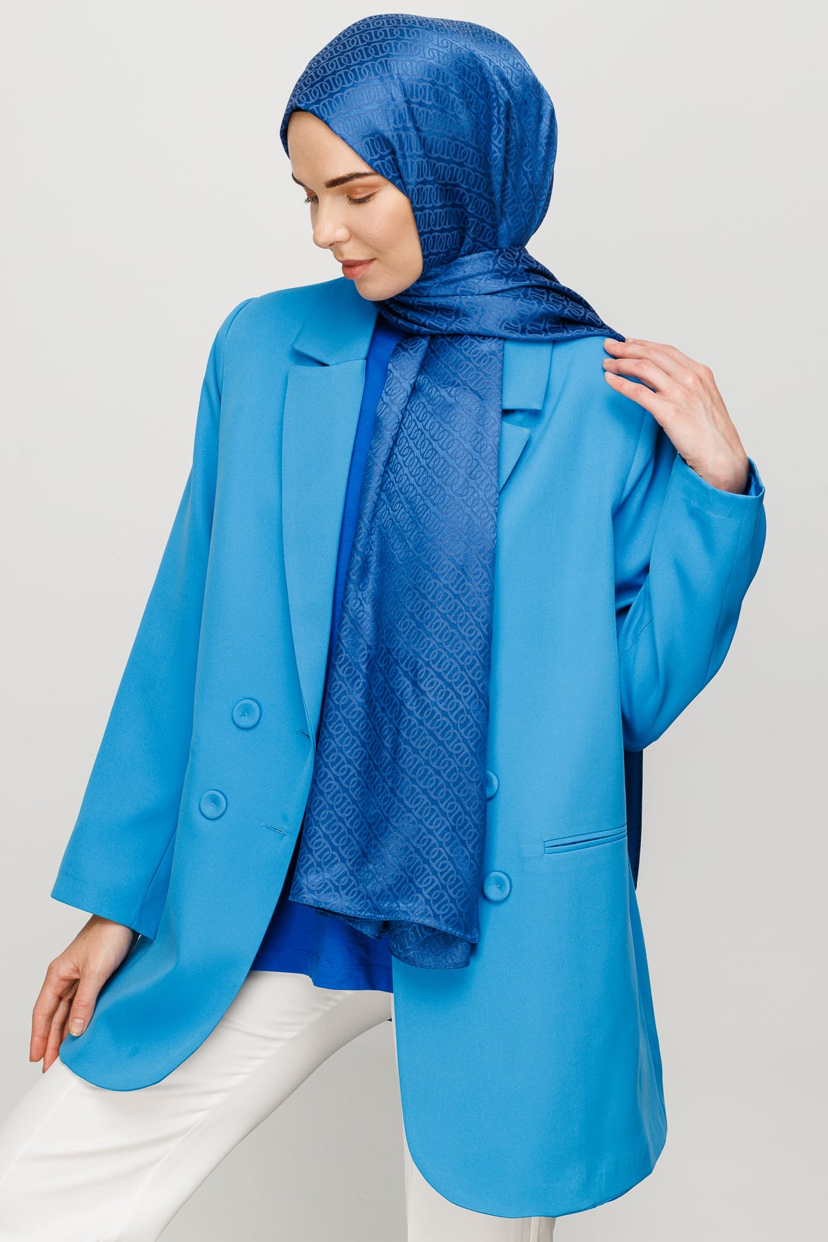 Toptan Forever Desen Parlak Jakar Şal - İndigo