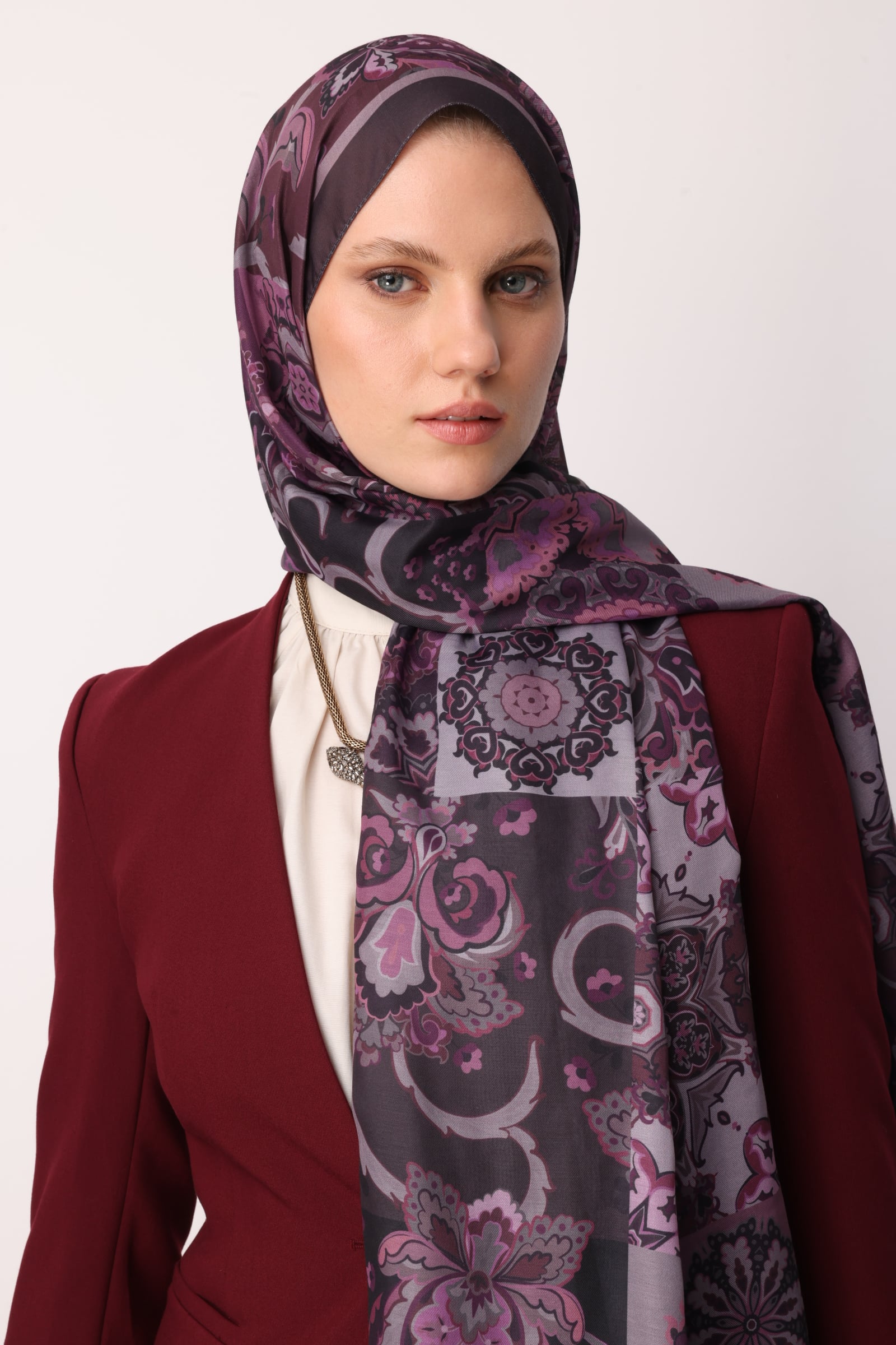 Toptan Solhar Desen Pamuk Şal - Mor