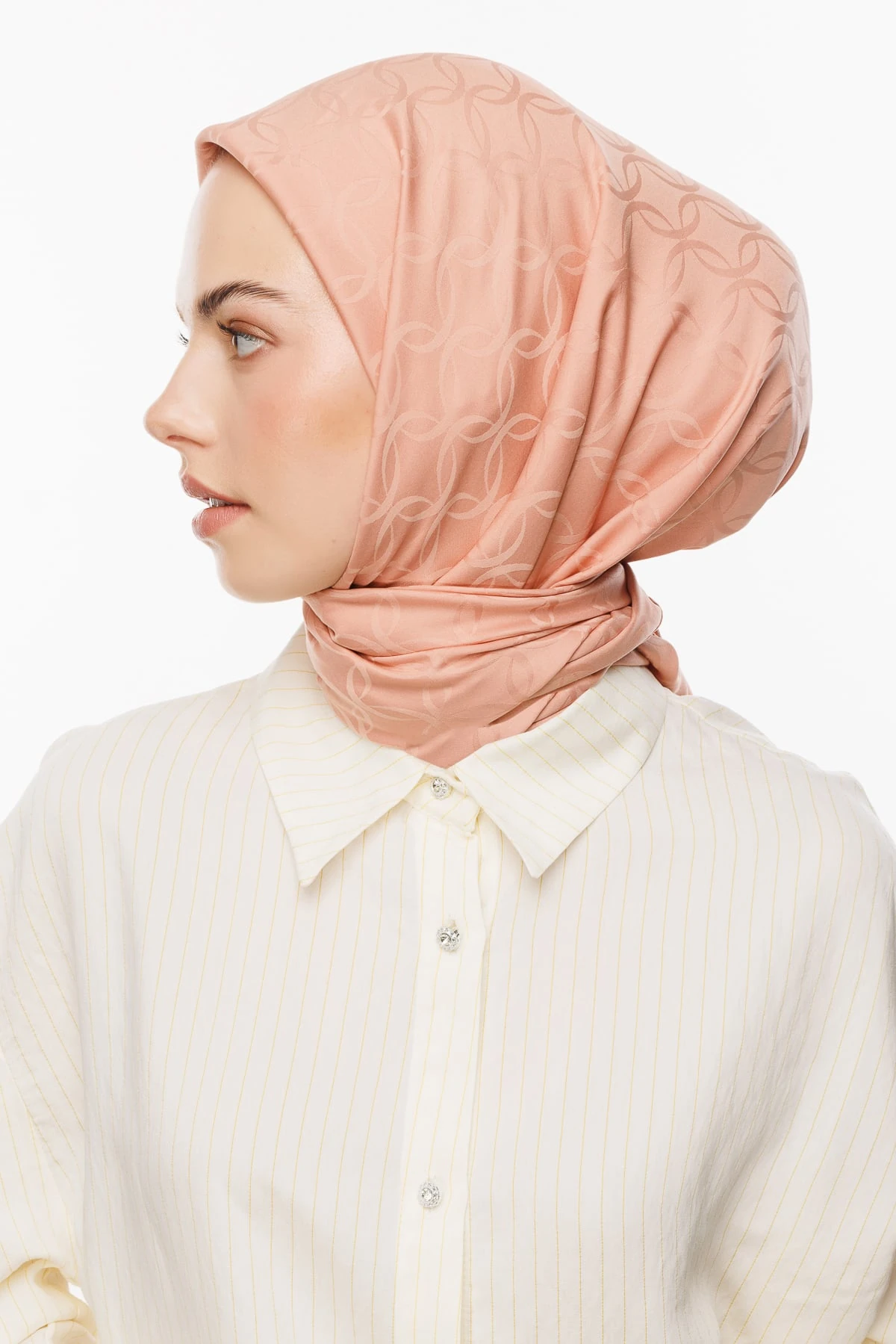 Toptan London Desen İpeksi Jakar Eşarp - Somon