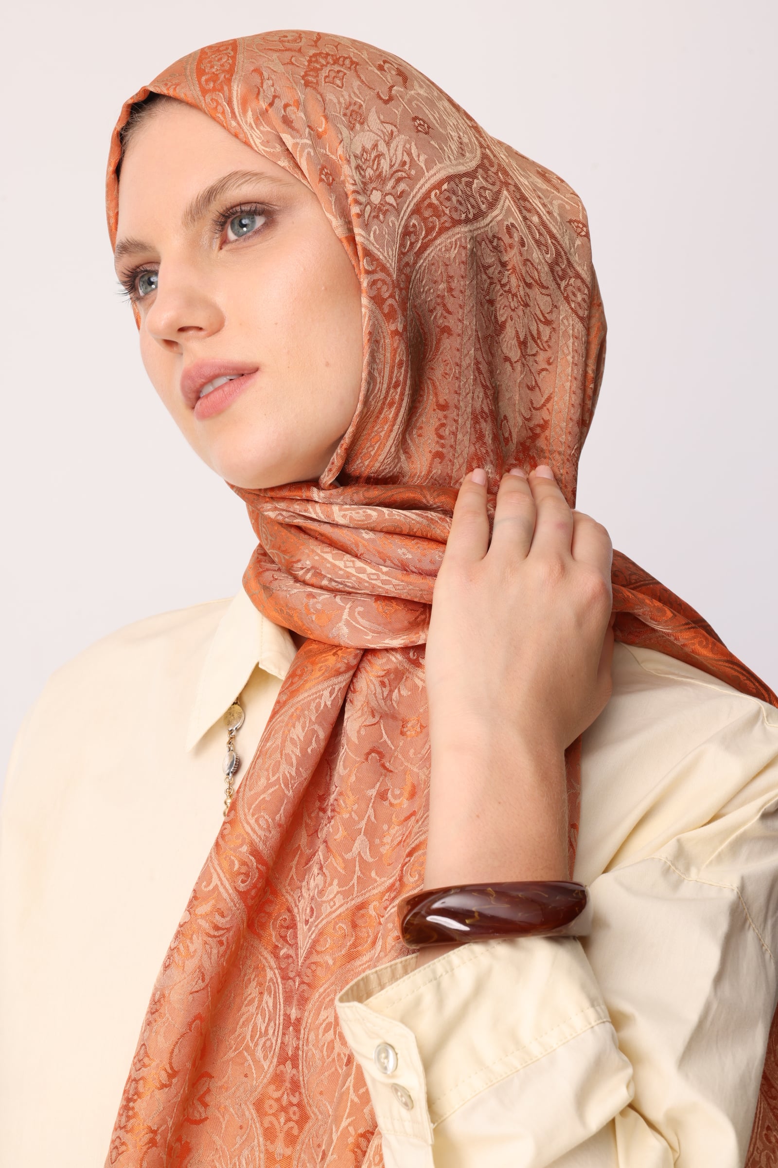 Shline Line Viscose Shawl - Mink-Cinnamon