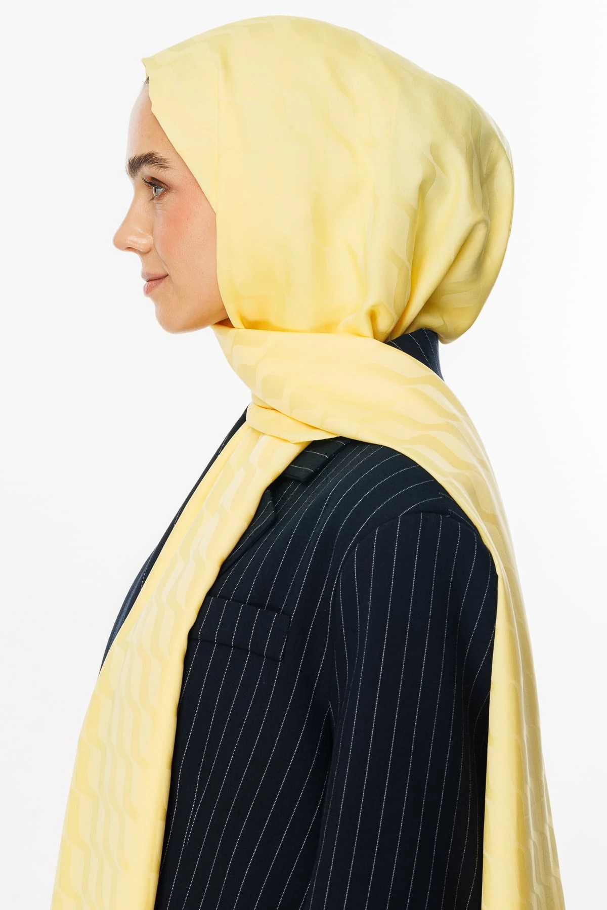 Toptan Dalga Desen İpeksi Jakar Şal - Sarı