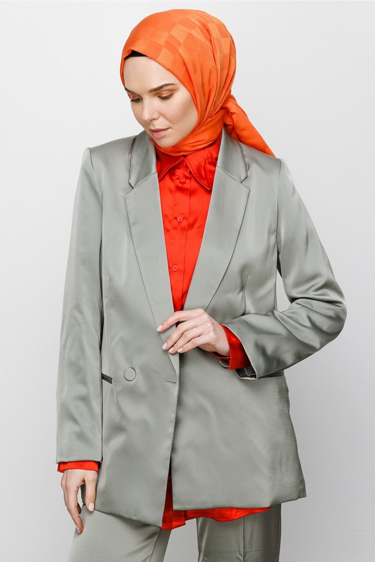 Toptan Dama Desen İpeksi Jakar Şal - Turuncu