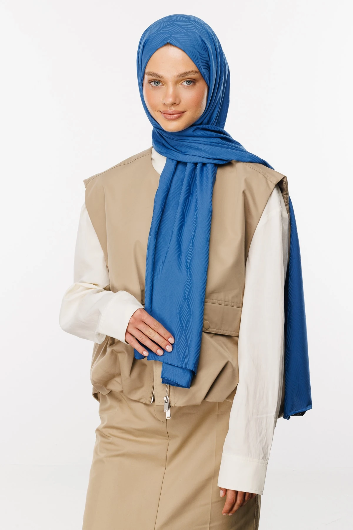 Toptan Aura Desen İpeksi Jakar Şal - İndigo