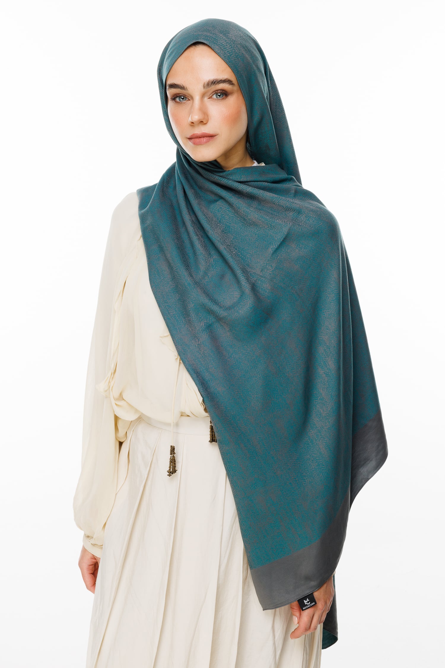 Toptan Sahra Desen Çift Taraflı Şal - Koyu Gri-Zümrüt