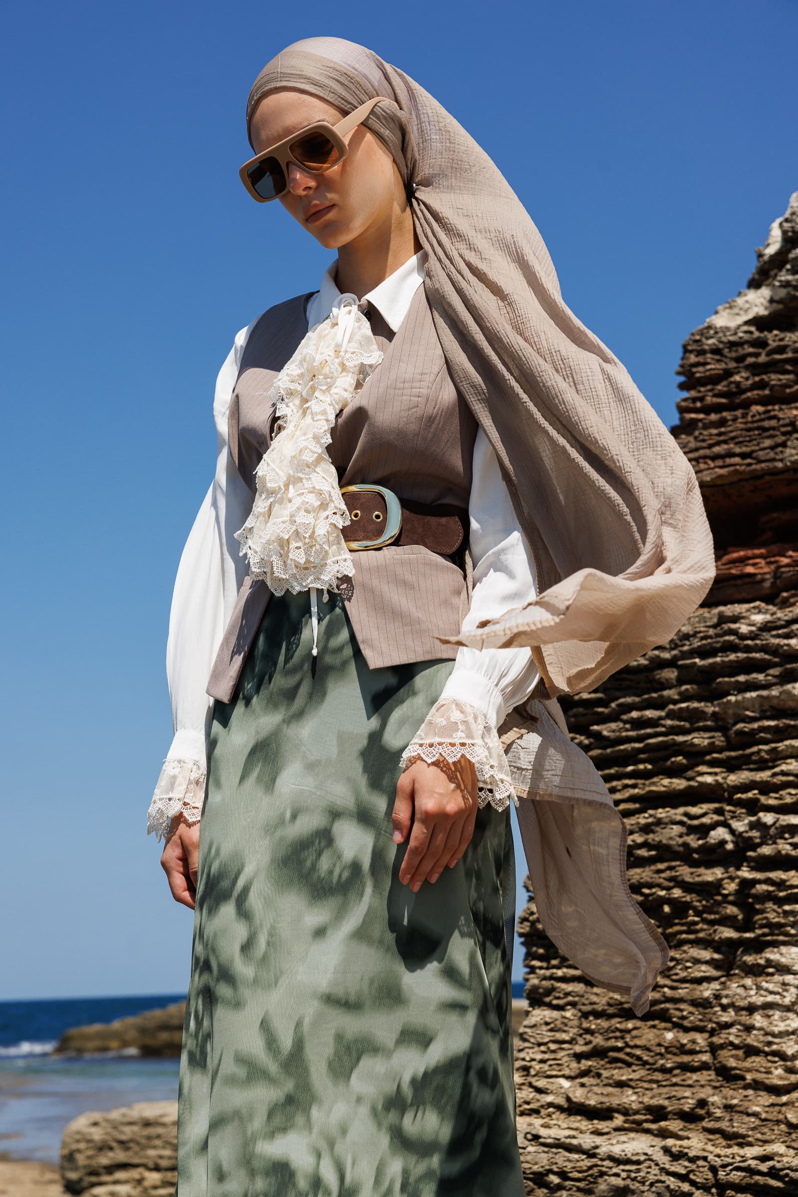 Toptan Degrade Müslin Şal - Vizon