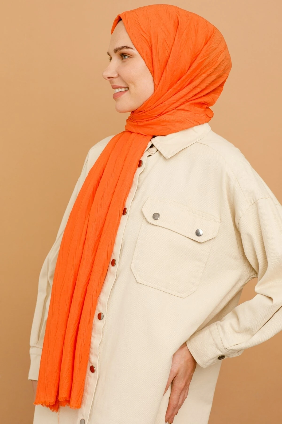 Pleated Bamboo Shawl - Orange