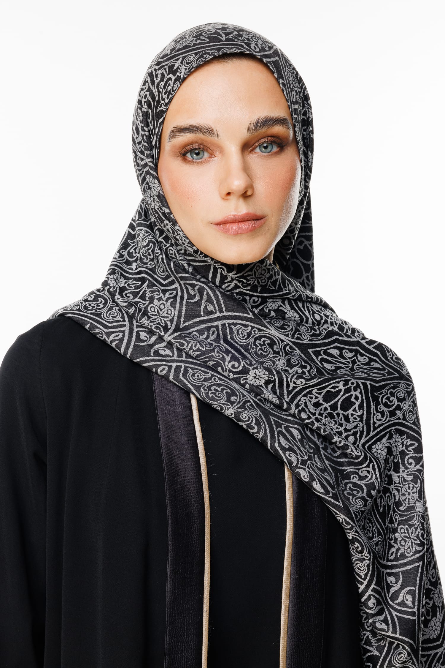Morocco Pattern Double-Sided Shawl - Black-Black