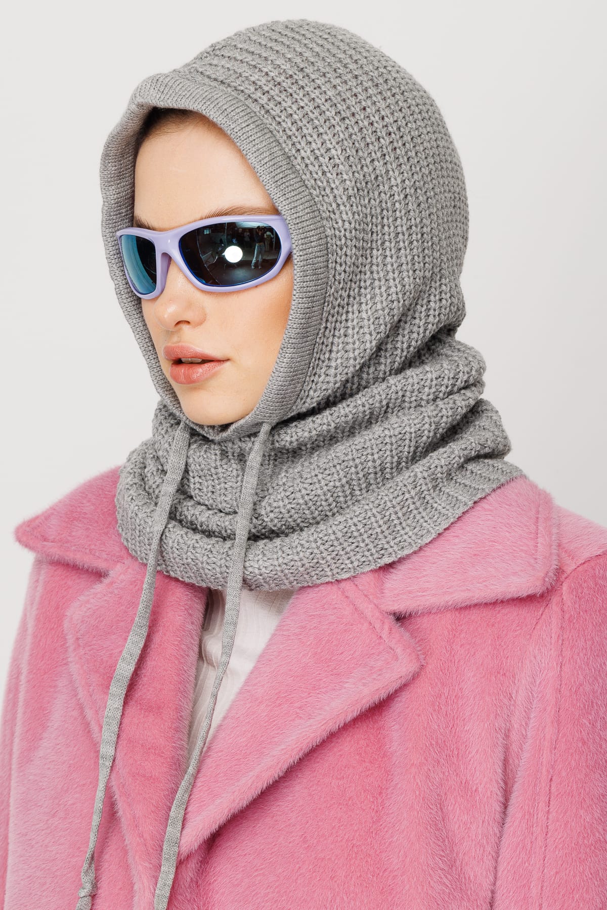 Toptan Balaclava Triko Başlık - Gri