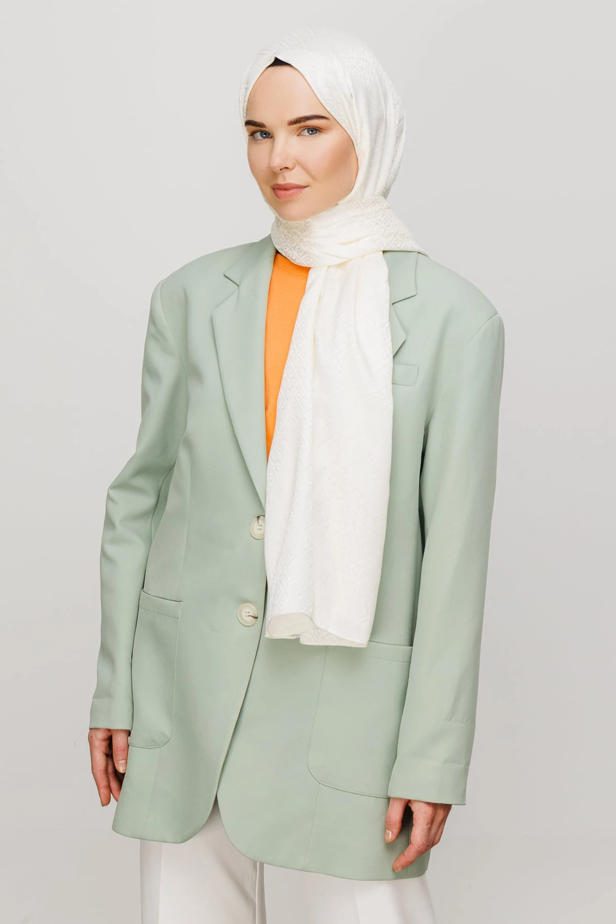 Wholesale Forever Pattern Shiny Jacquard Shawl - Ecru