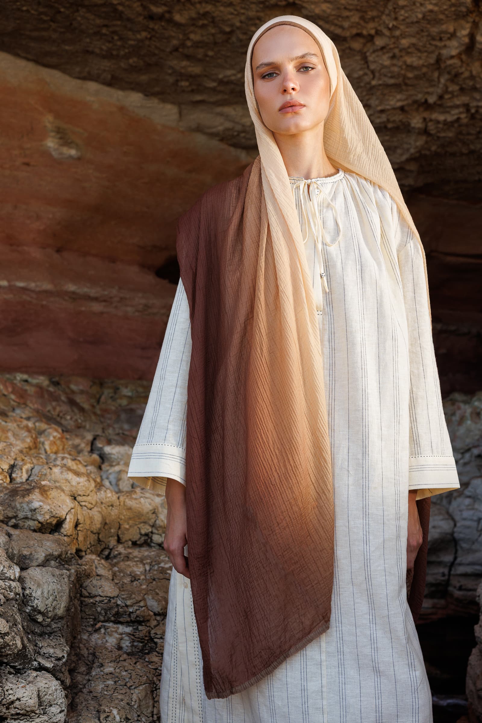 Toptan Degrade Müslin Şal - Karamel