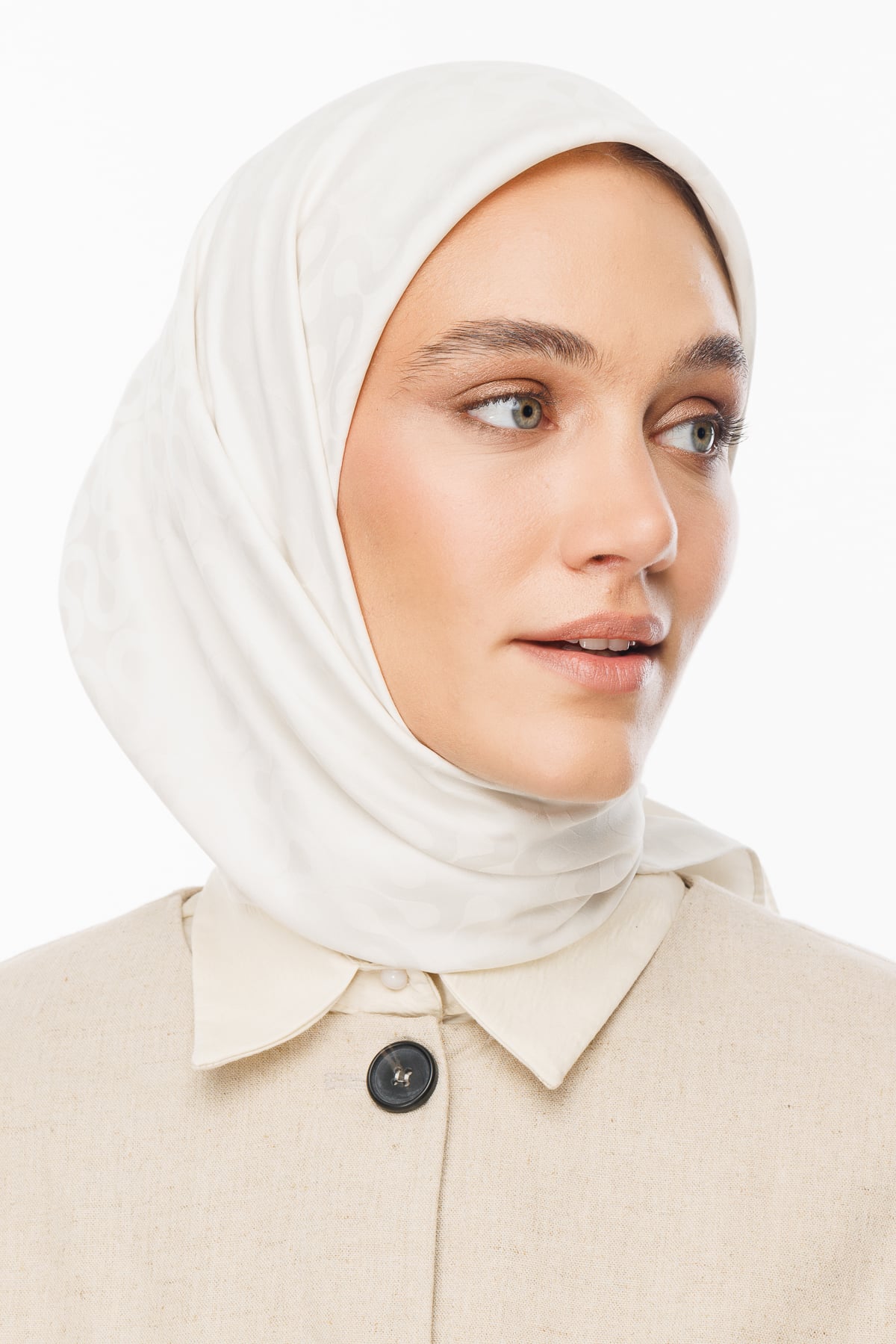 Toptan Moon Desen İpeksi Jakar Eşarp - İnci