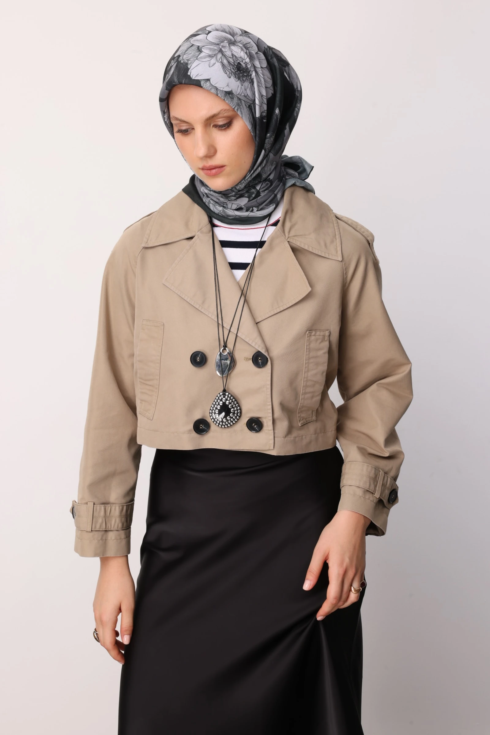 Toptan Floren Desen Pamuk Eşarp - Siyah