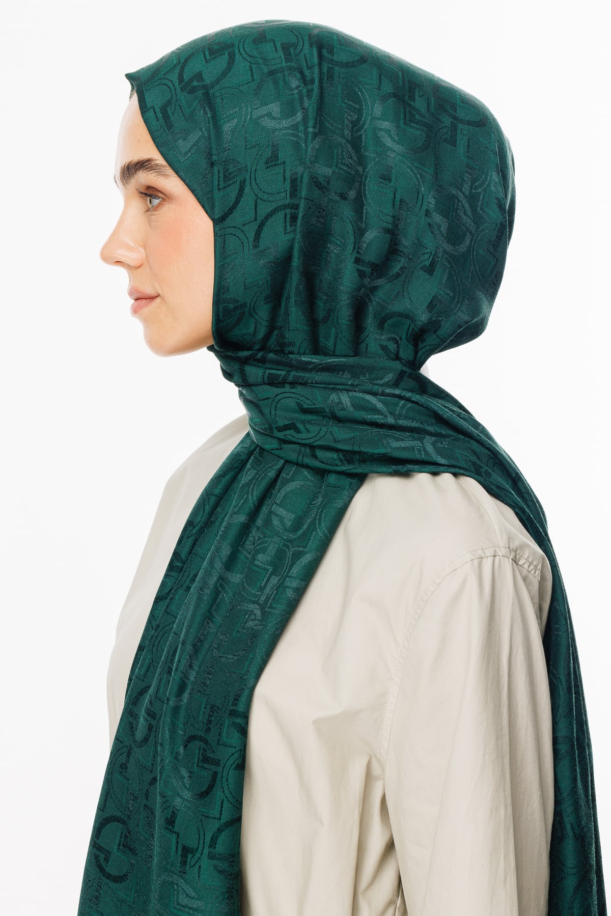 Toptan Longar Desen Parlak Jakar Şal - Zümrüt
