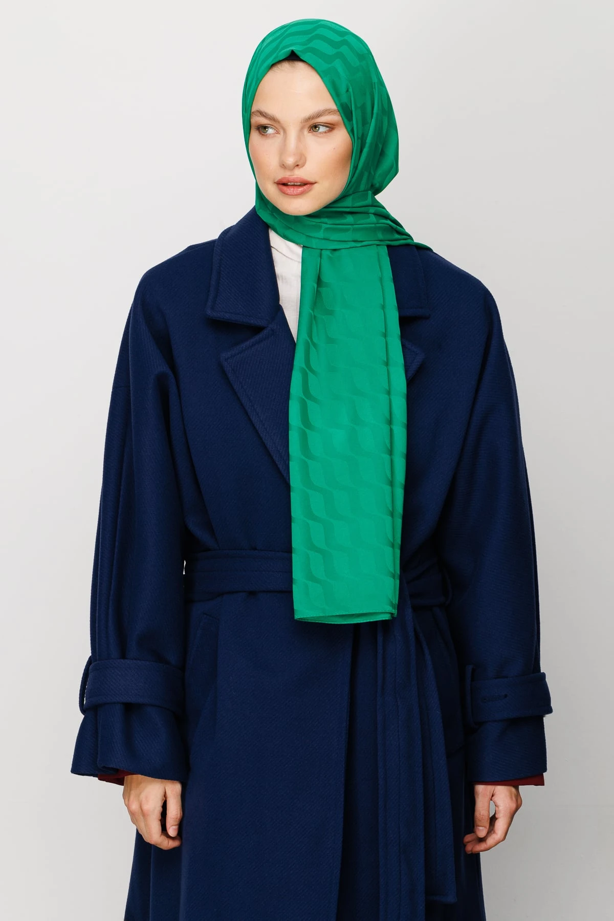 Toptan Dalga Desen İpeksi Jakar Şal - Benetton Yeşili