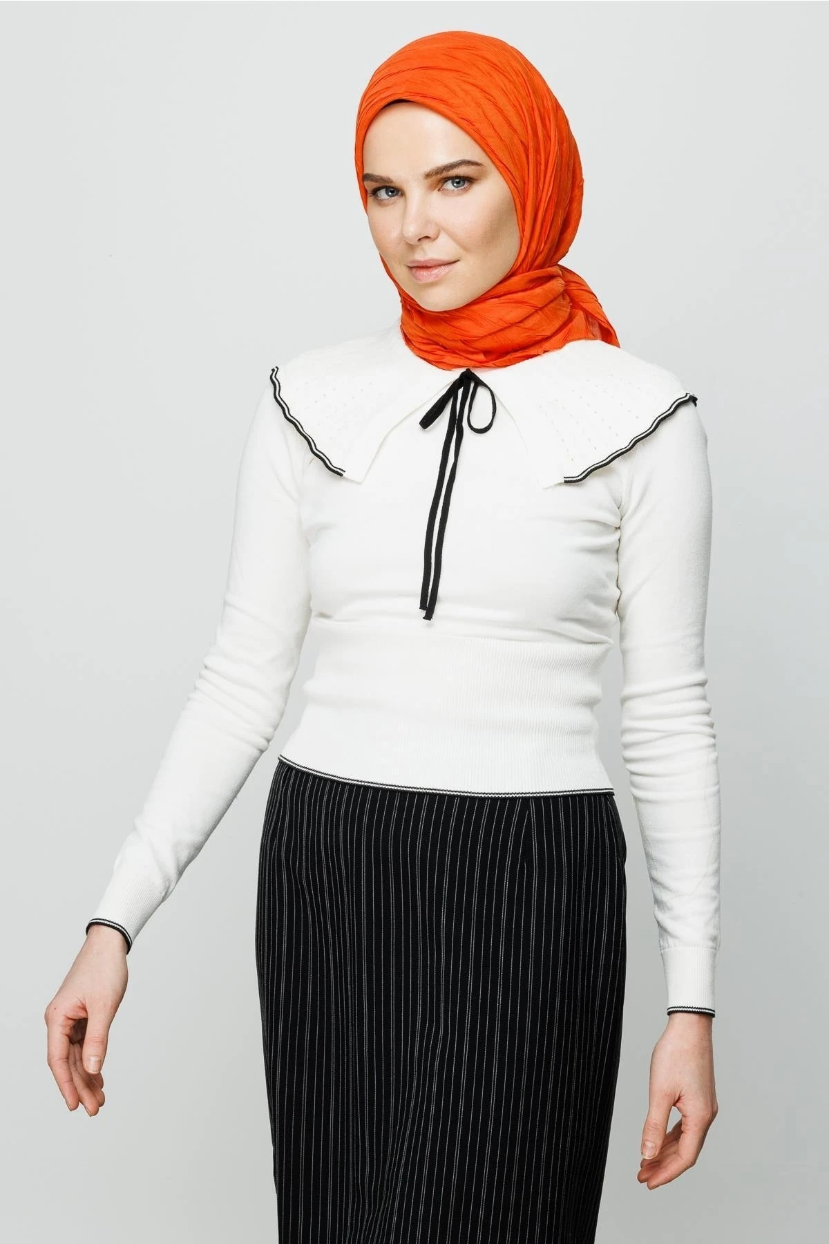 Pleated Bamboo Scarf - Orange