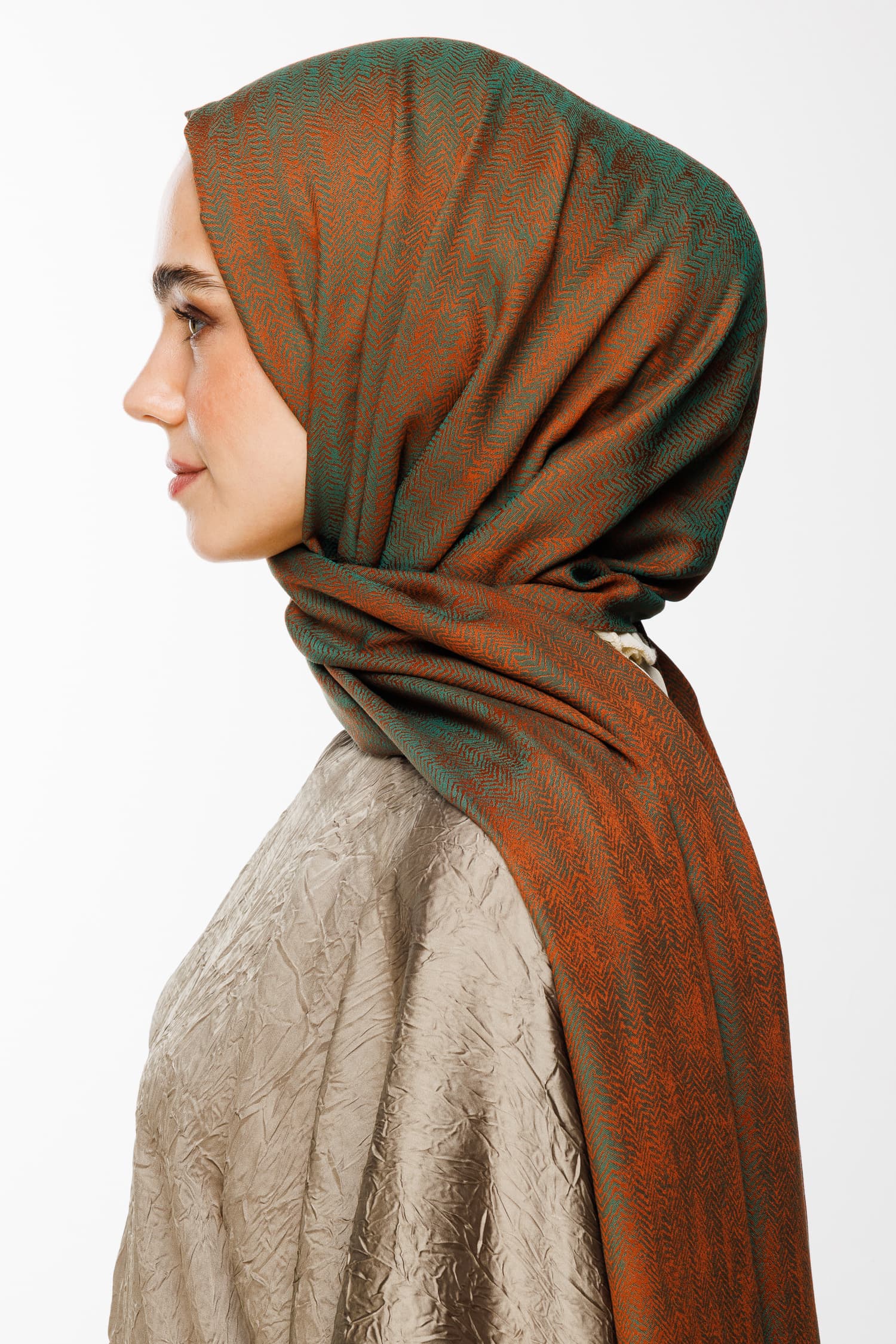 Toptan Sahra Desen Çift Taraflı Şal - Tarçın-Zümrüt