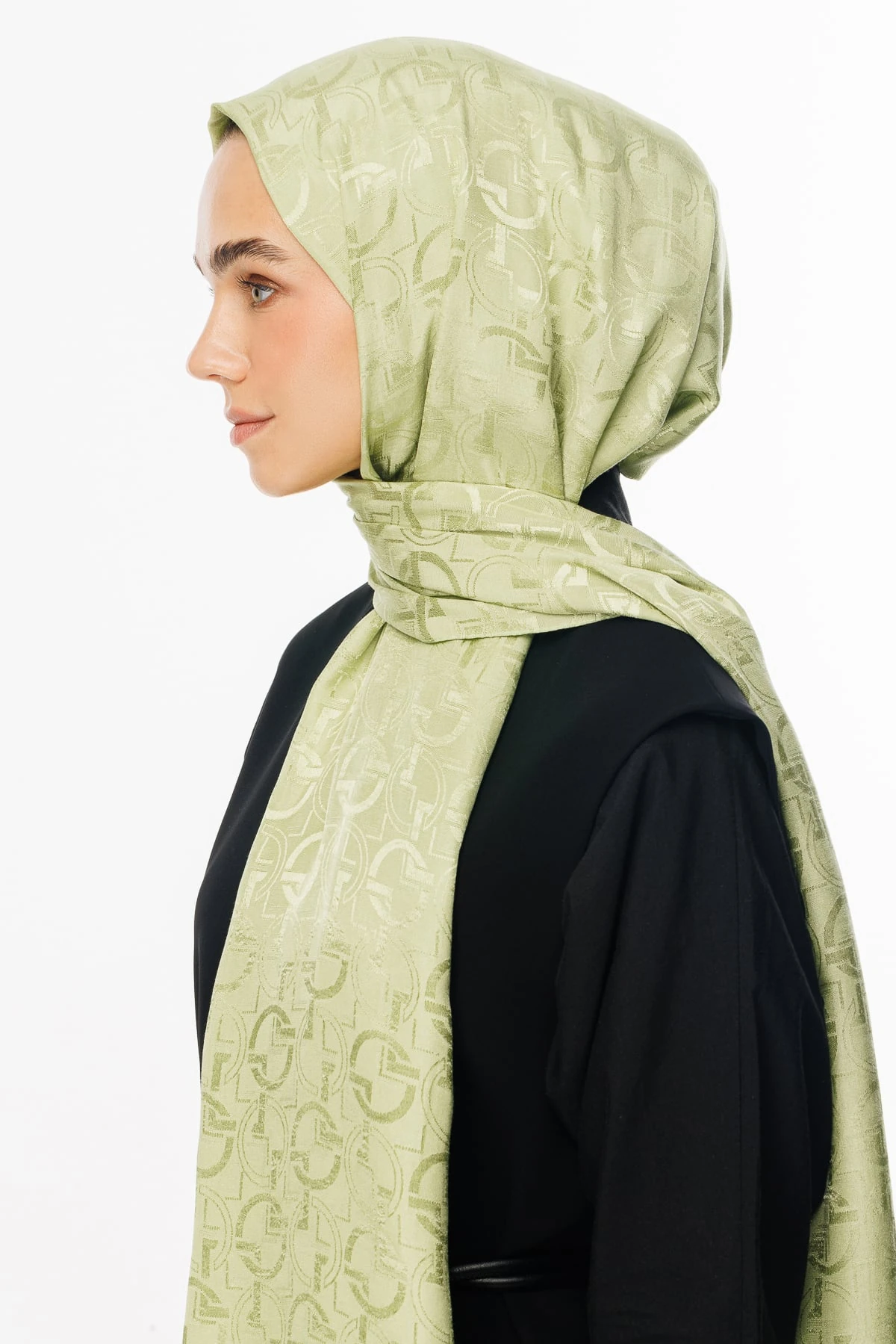 Toptan Longar Desen Parlak Jakar Şal - Fıstık Yeşili