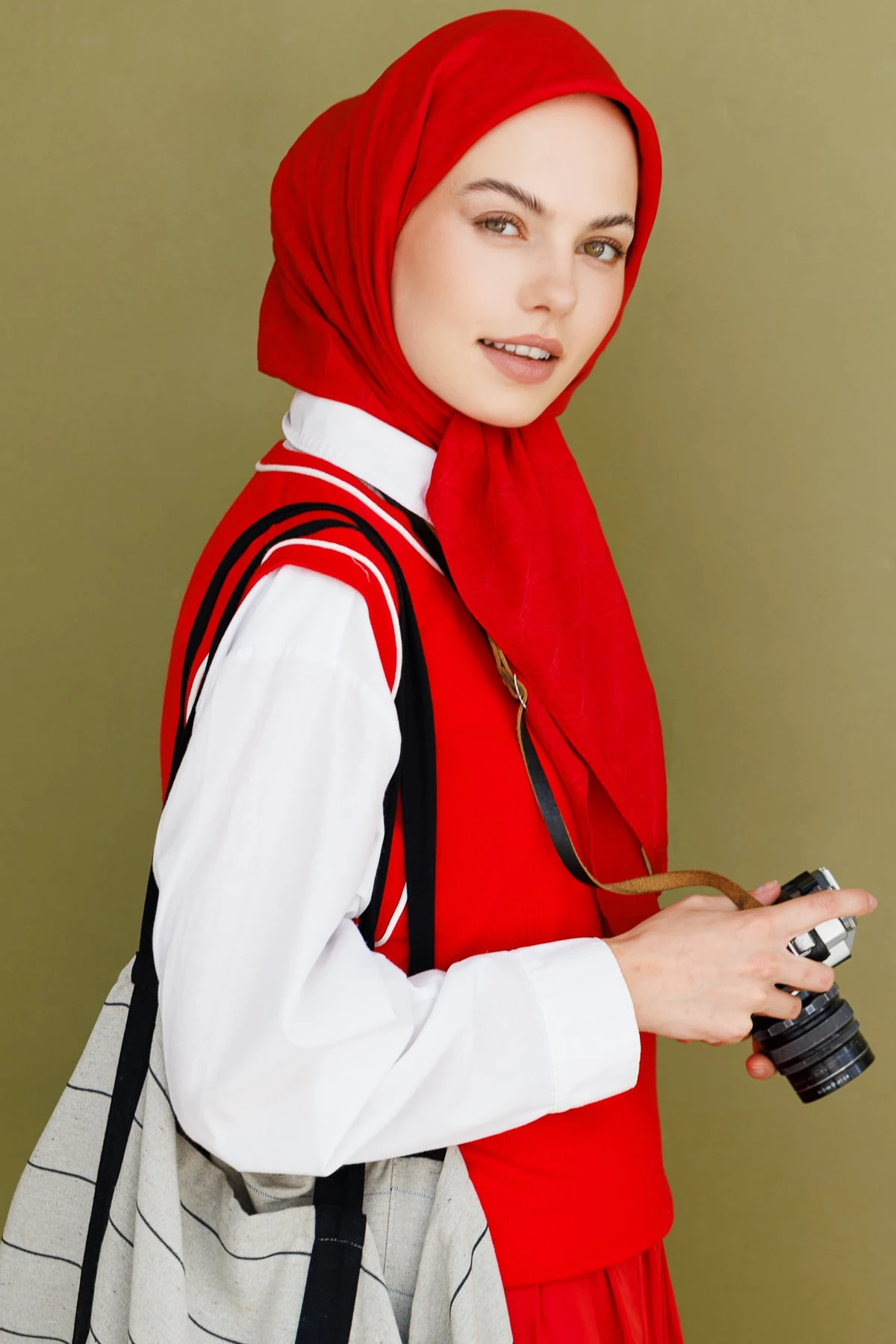 Toptan Bambu Jakar Eşarp - Kırmızı