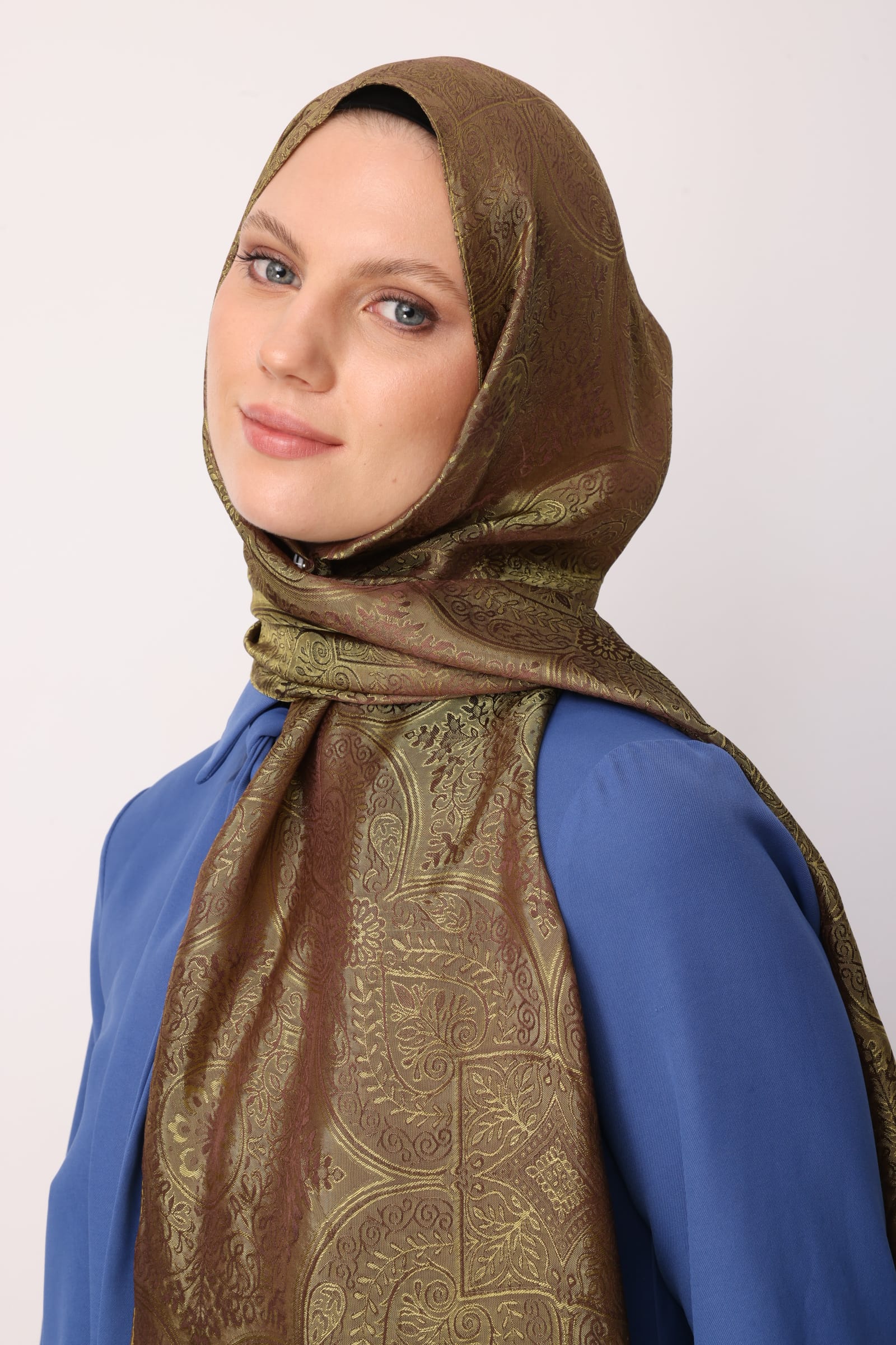 Shline Line Viscose Shawl - Bitter Coffee-Salmon