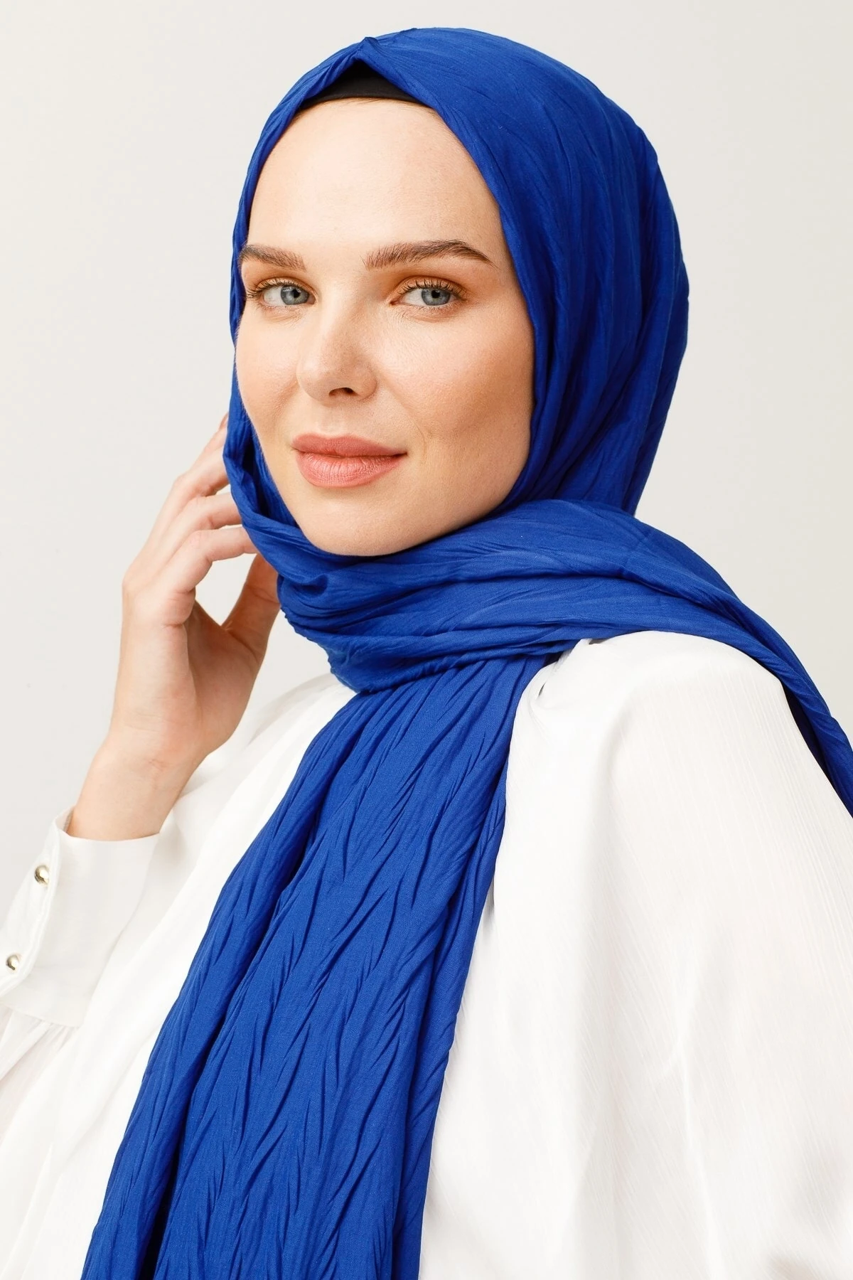 Toptan Piliseli Bambu Şal - Saks Mavi