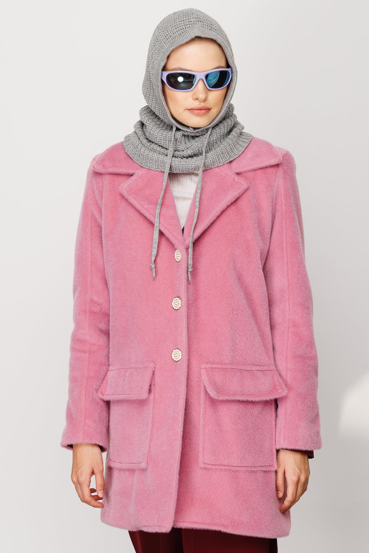 Toptan Balaclava Triko Başlık - Gri