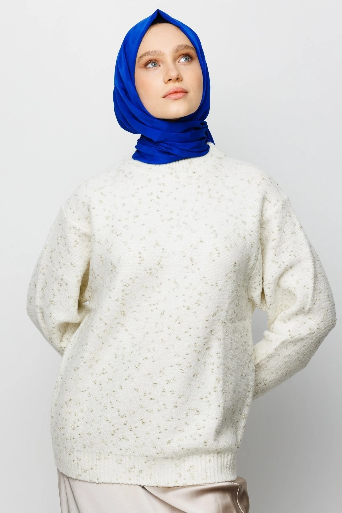 Toptan Dama Desen İpeksi Jakar Şal - Saks Mavi