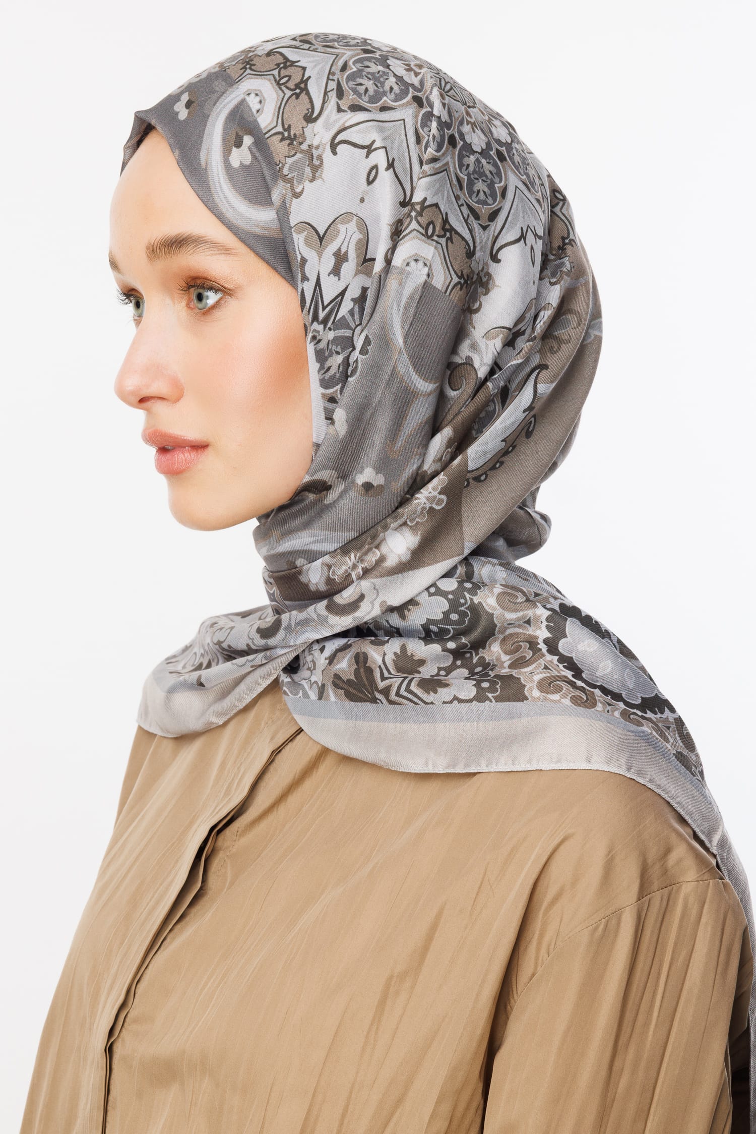 Wholesale Solhar Pattern Cotton Shawl - Stone Color